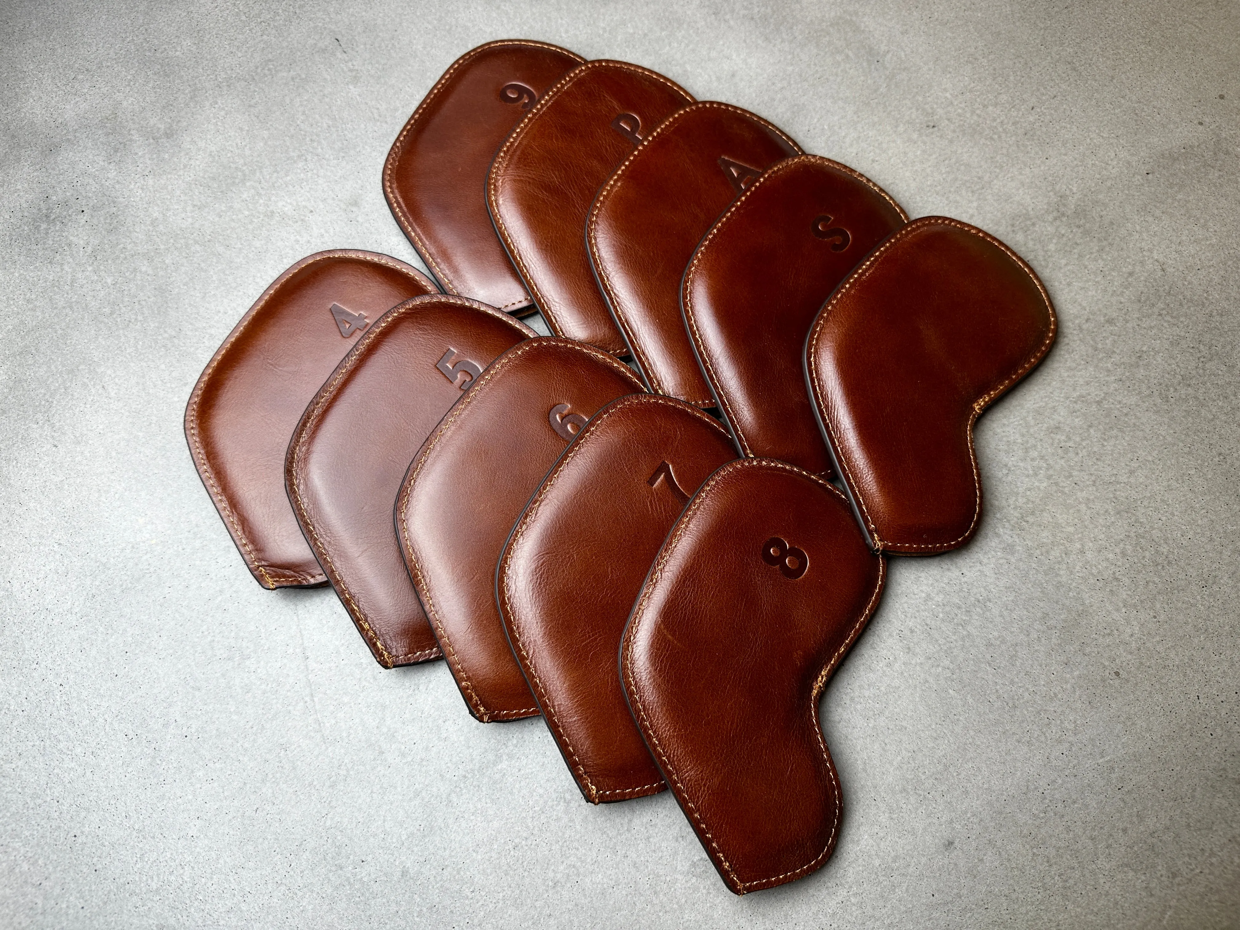 Brown Leather Fujimoto Golf Iron Headcovers