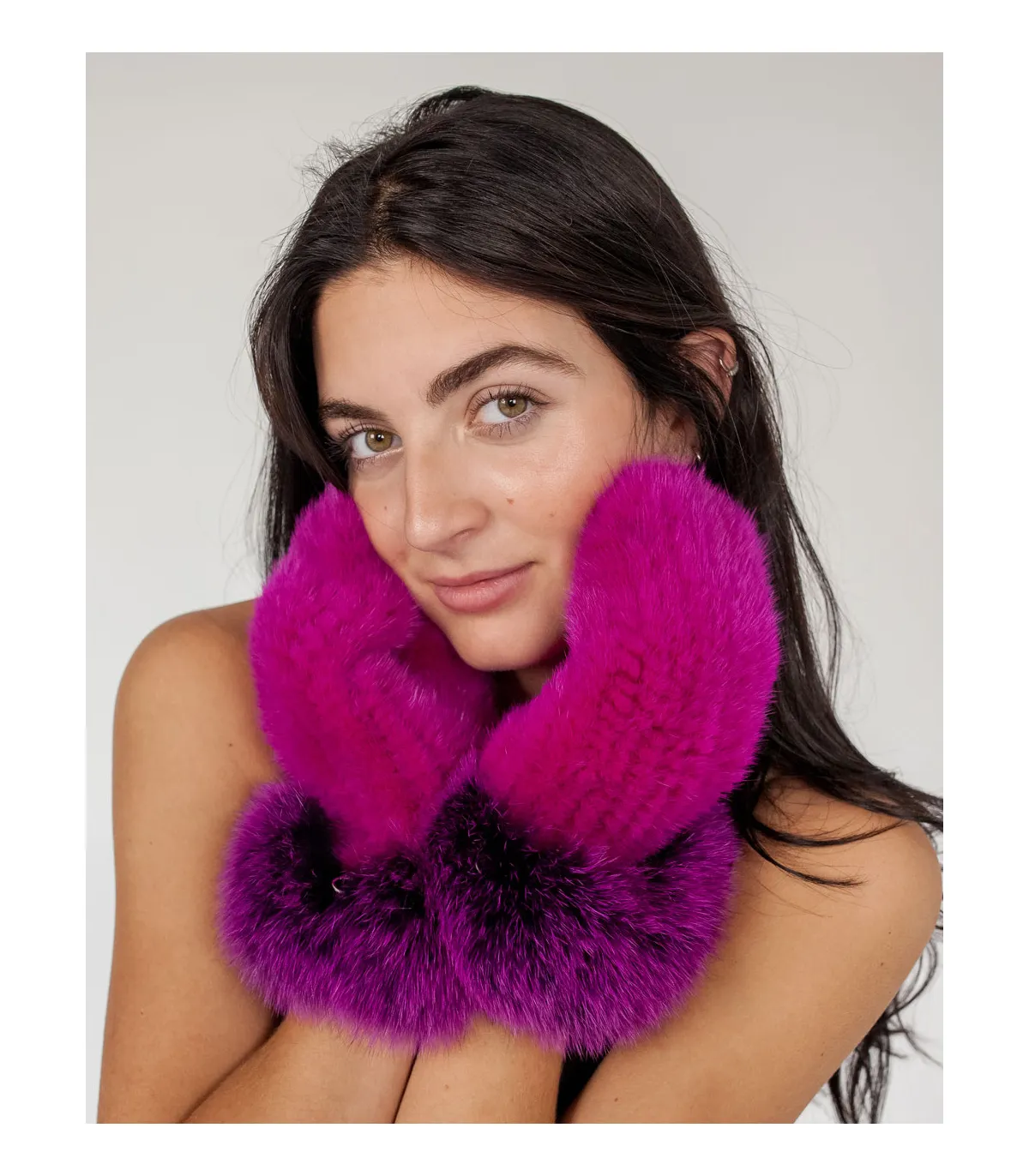 Fur Mittens with Fox Fur Trim