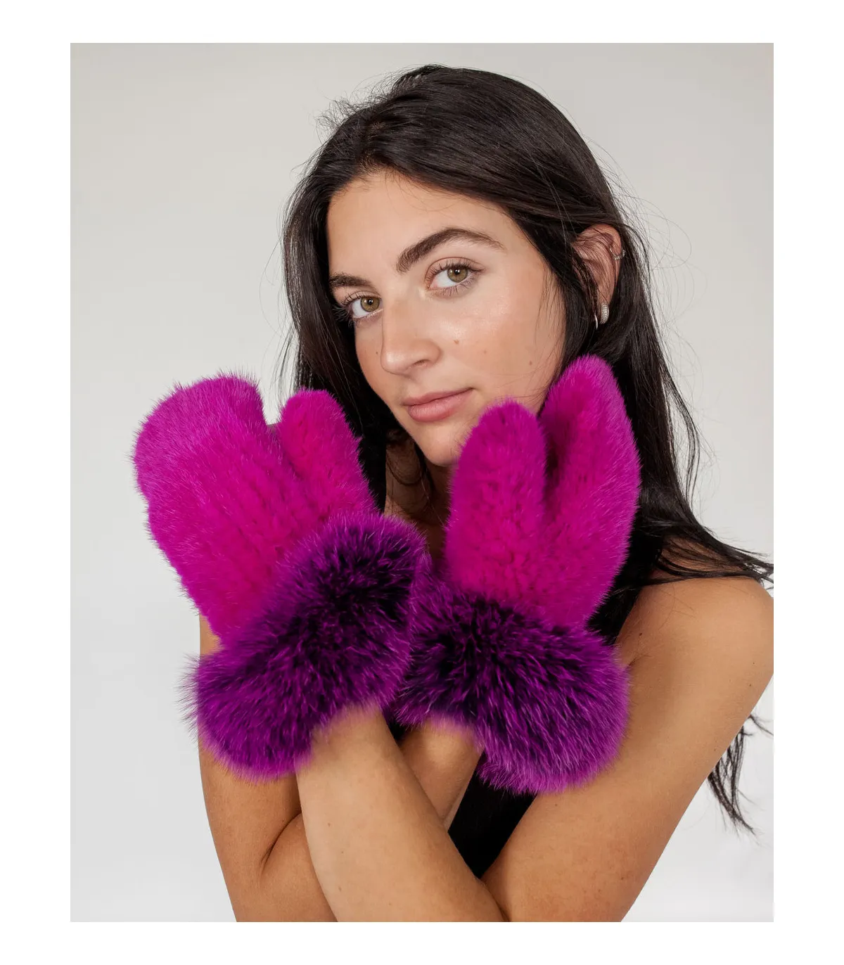 Fur Mittens with Fox Fur Trim