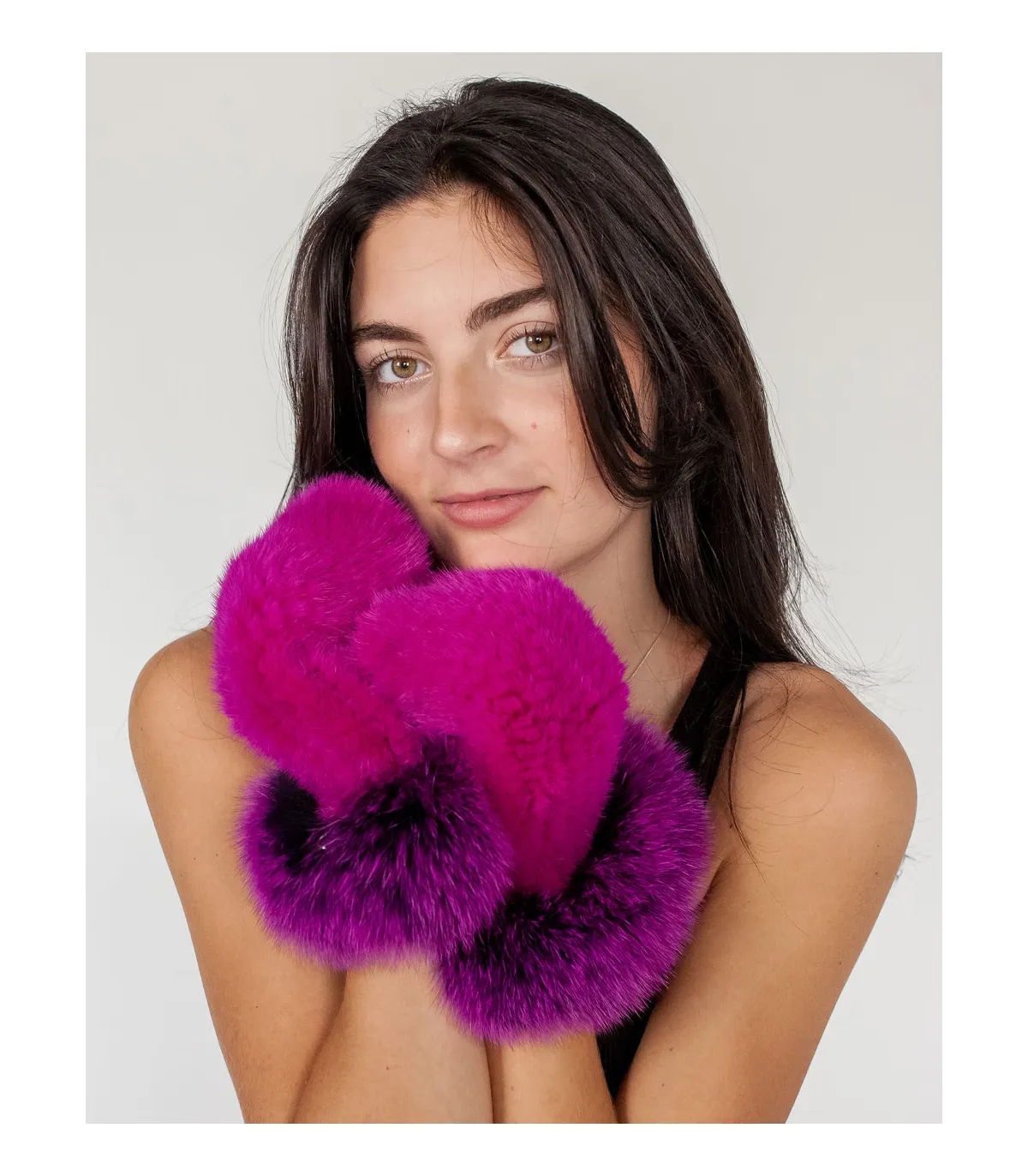 Fur Mittens with Fox Fur Trim