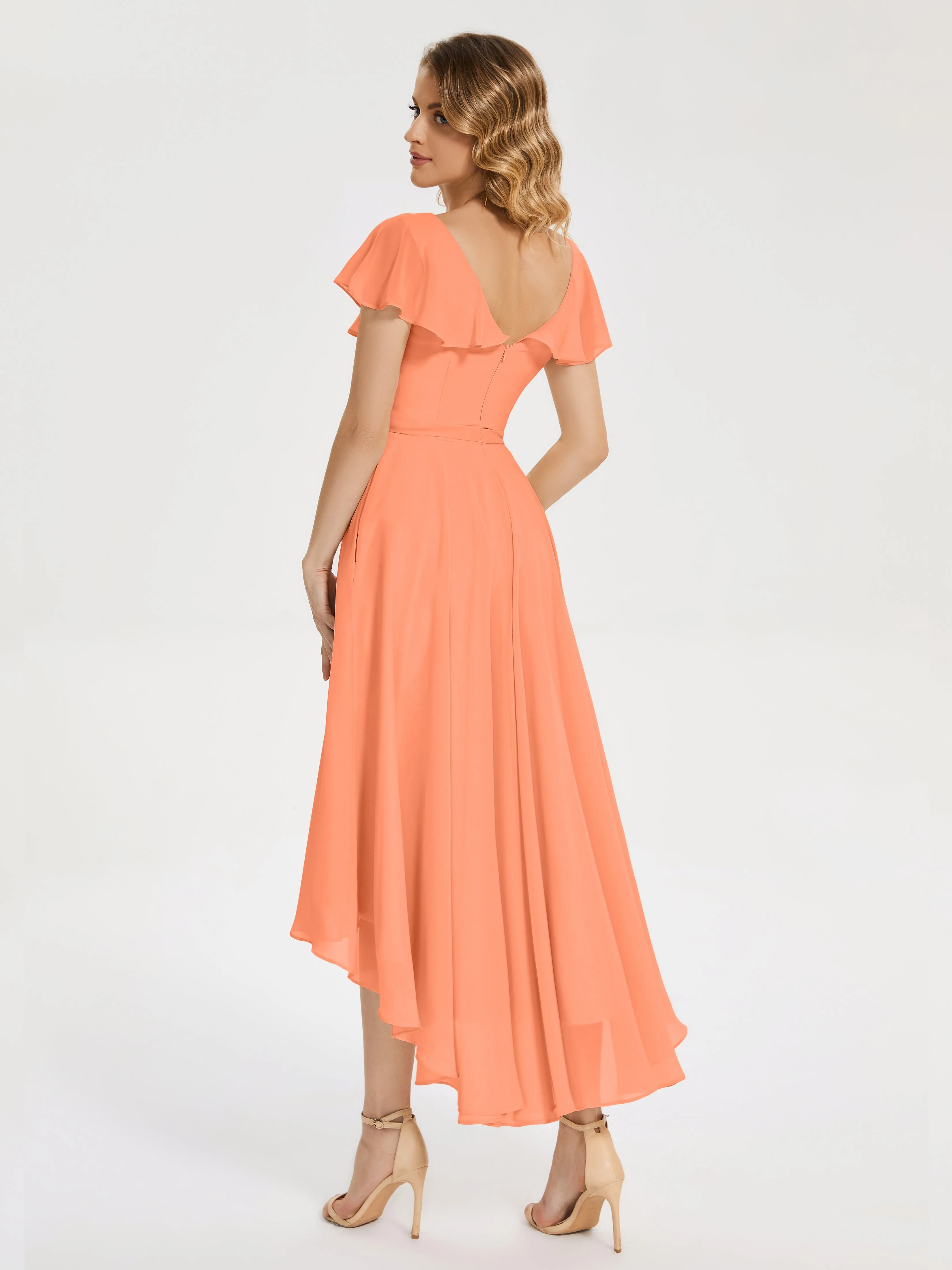 V-Neck Asymmetrical Ruffled Bridesmaid Dresses