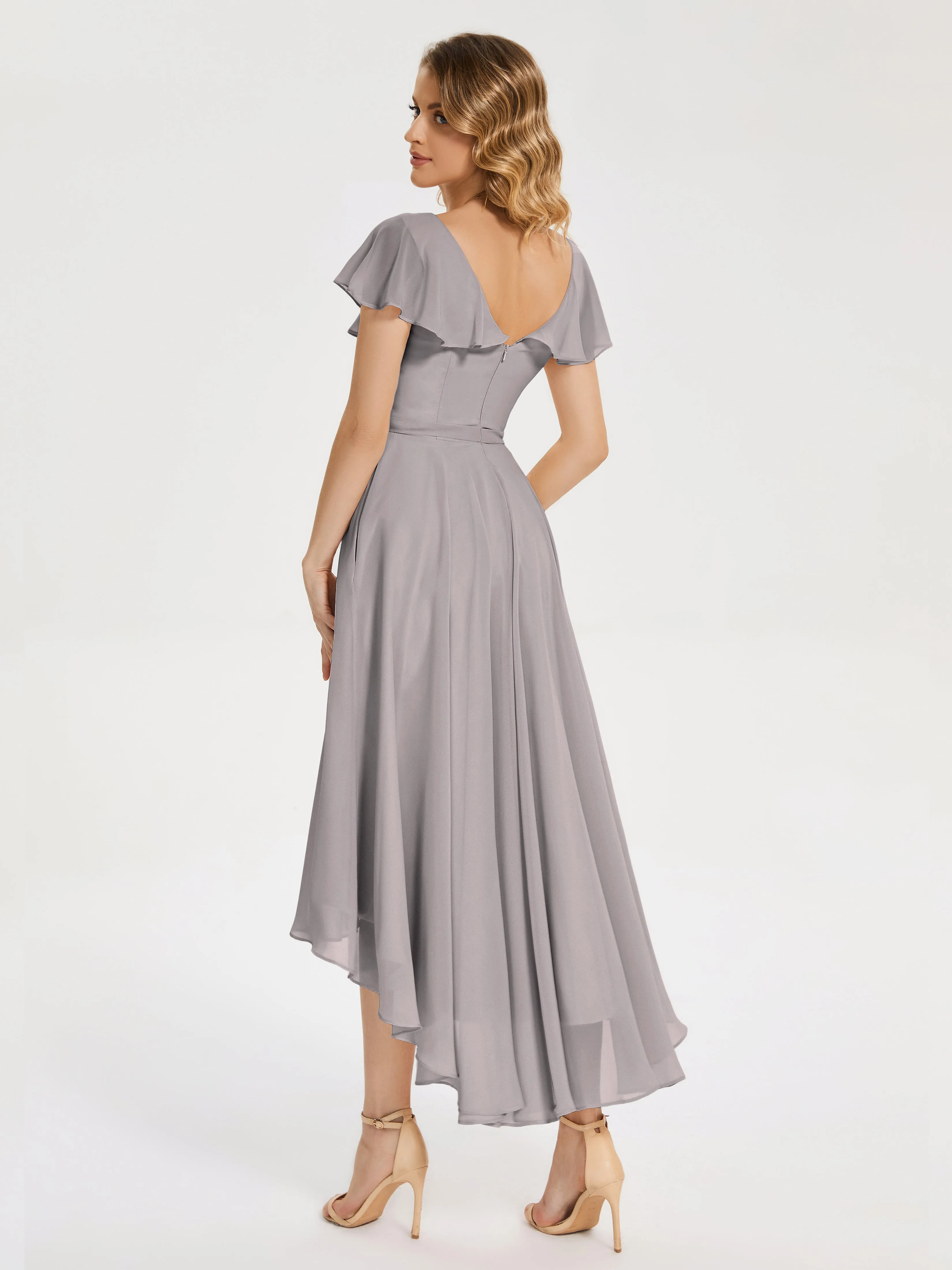 V-Neck Asymmetrical Ruffled Bridesmaid Dresses