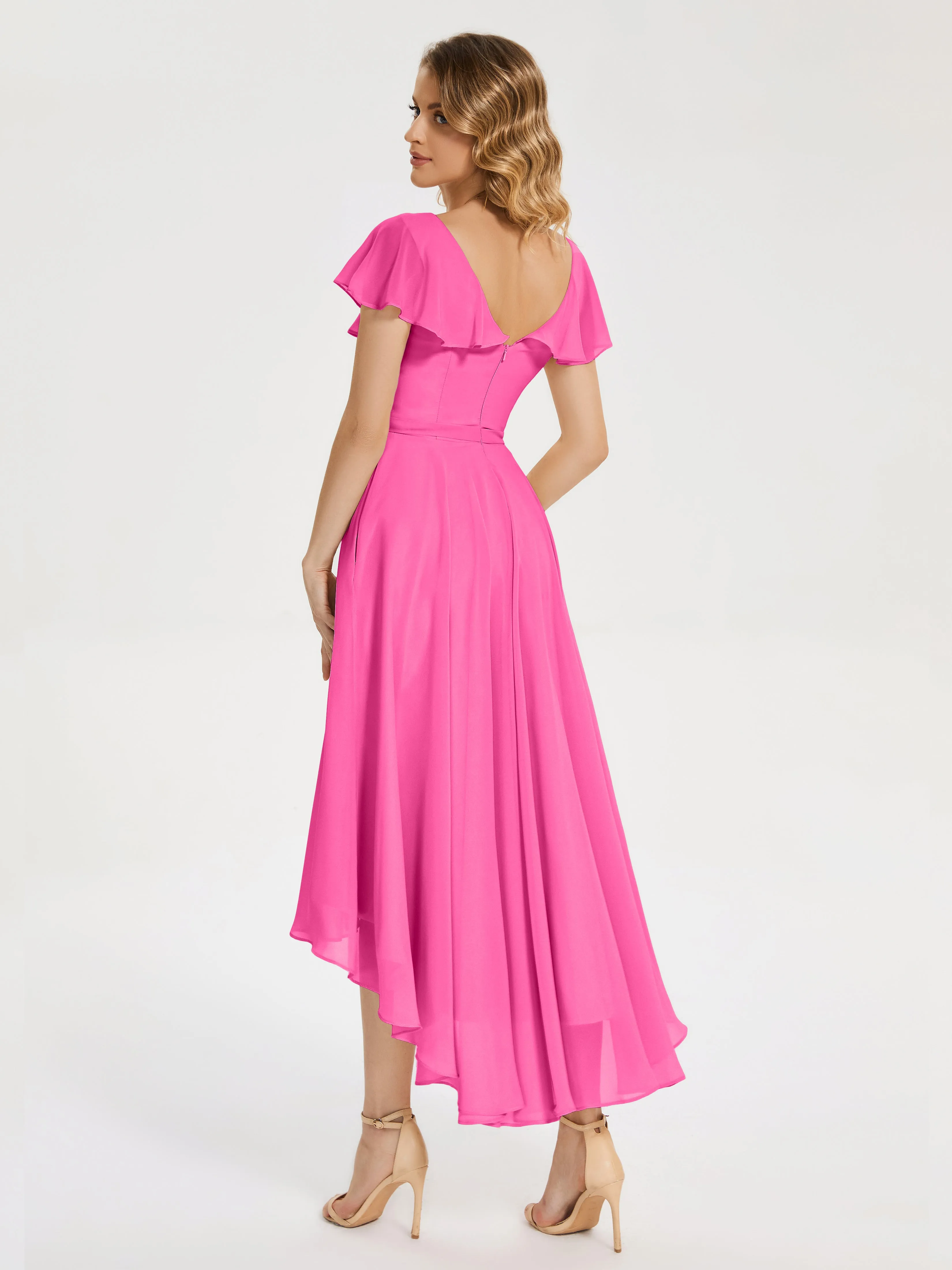 V-Neck Asymmetrical Ruffled Bridesmaid Dresses