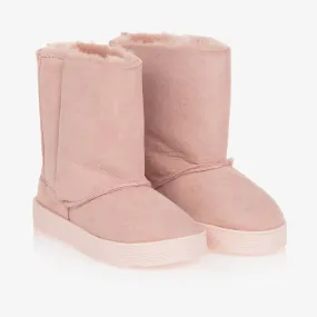 Girls Pink Suede Leather Boots