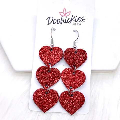 Red Glitter Heart Dangle Earrings