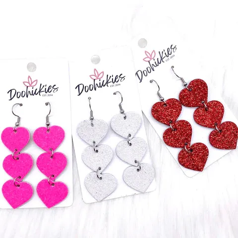 Red Glitter Heart Dangle Earrings