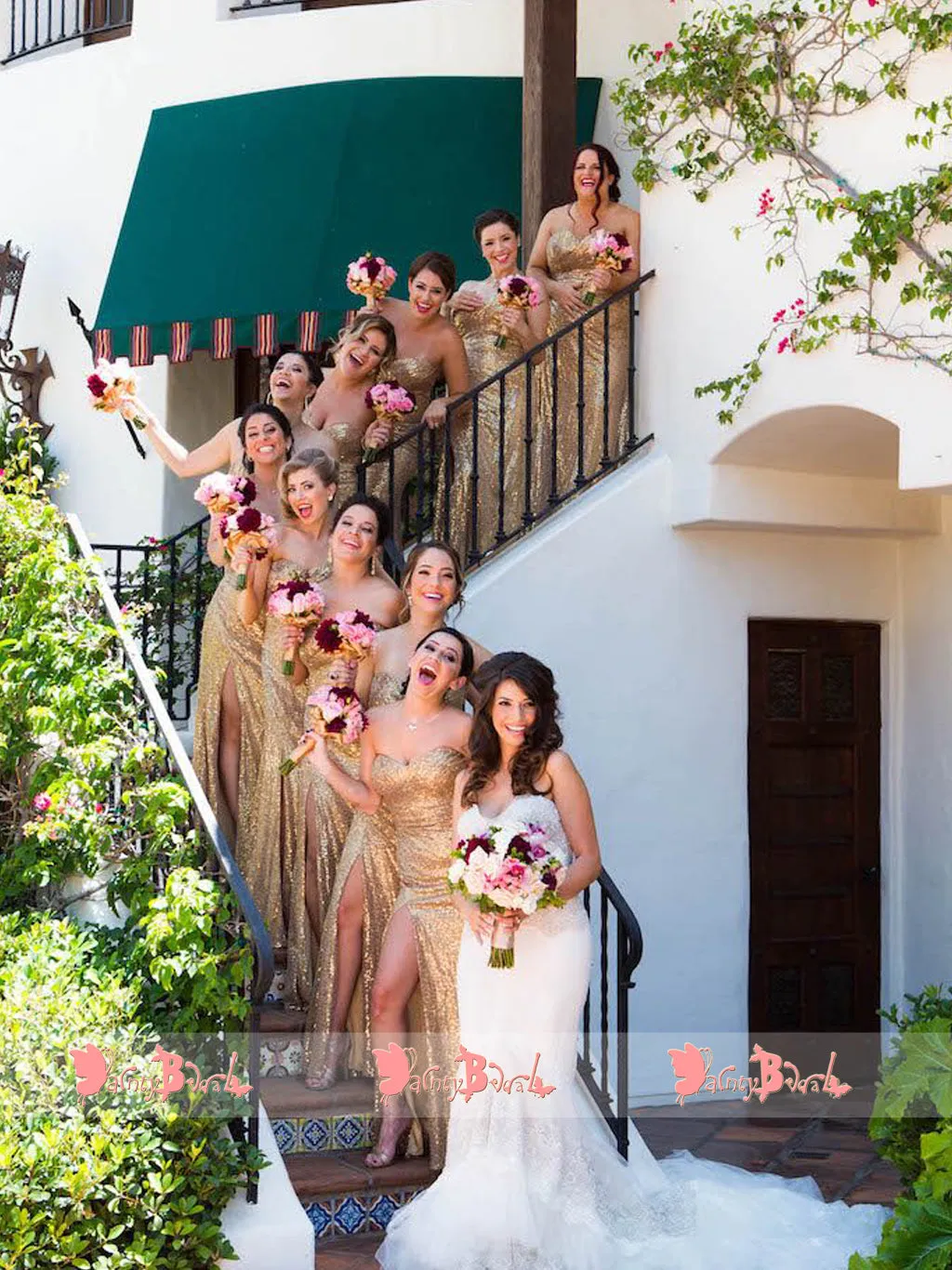 DB117 Gold Sequin Strapless Mermaid Bridesmaid Dresses