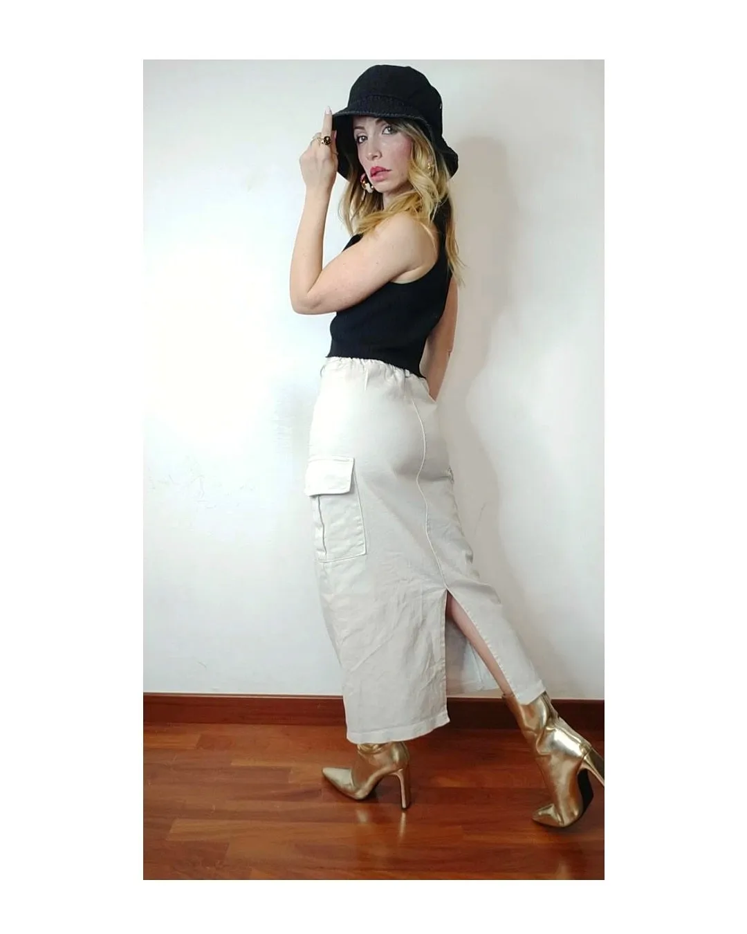 Cotton Long Skirt with Cargo Style