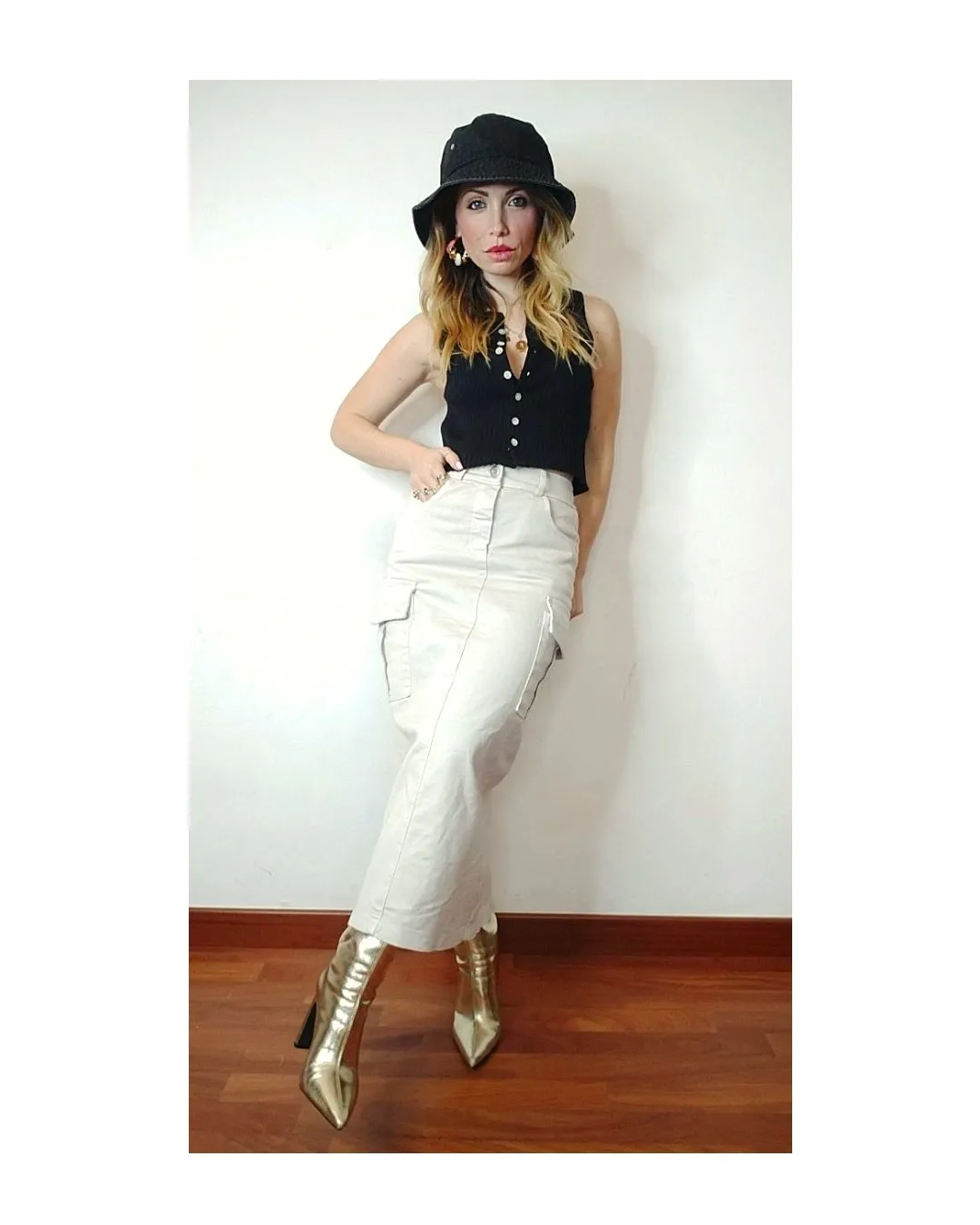 Cotton Long Skirt with Cargo Style