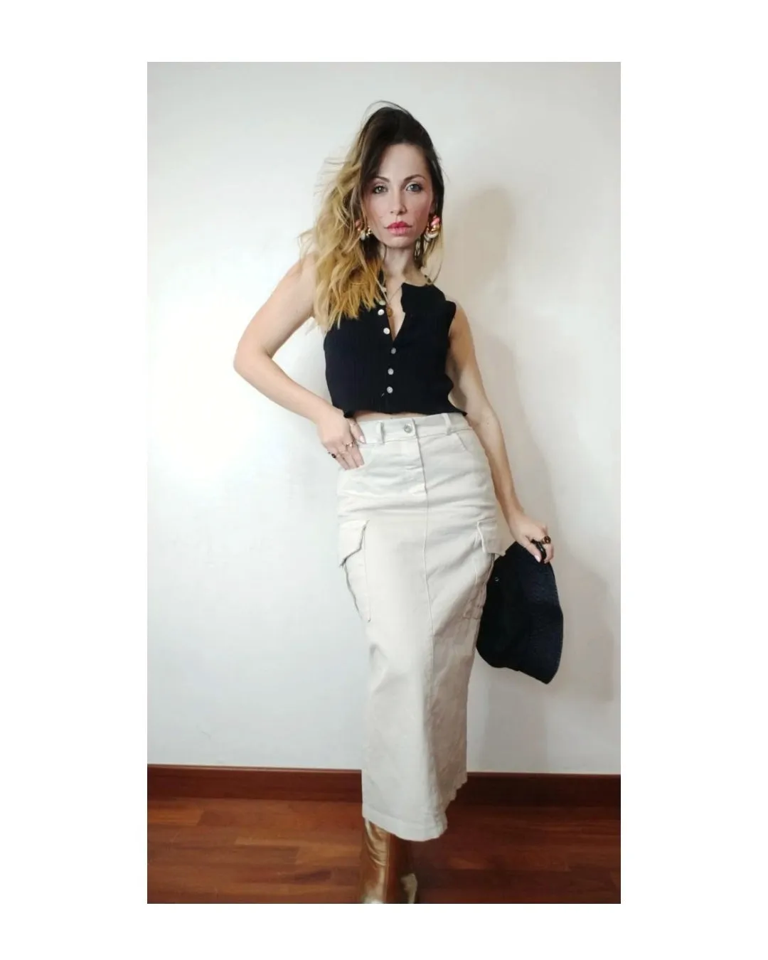 Cotton Long Skirt with Cargo Style