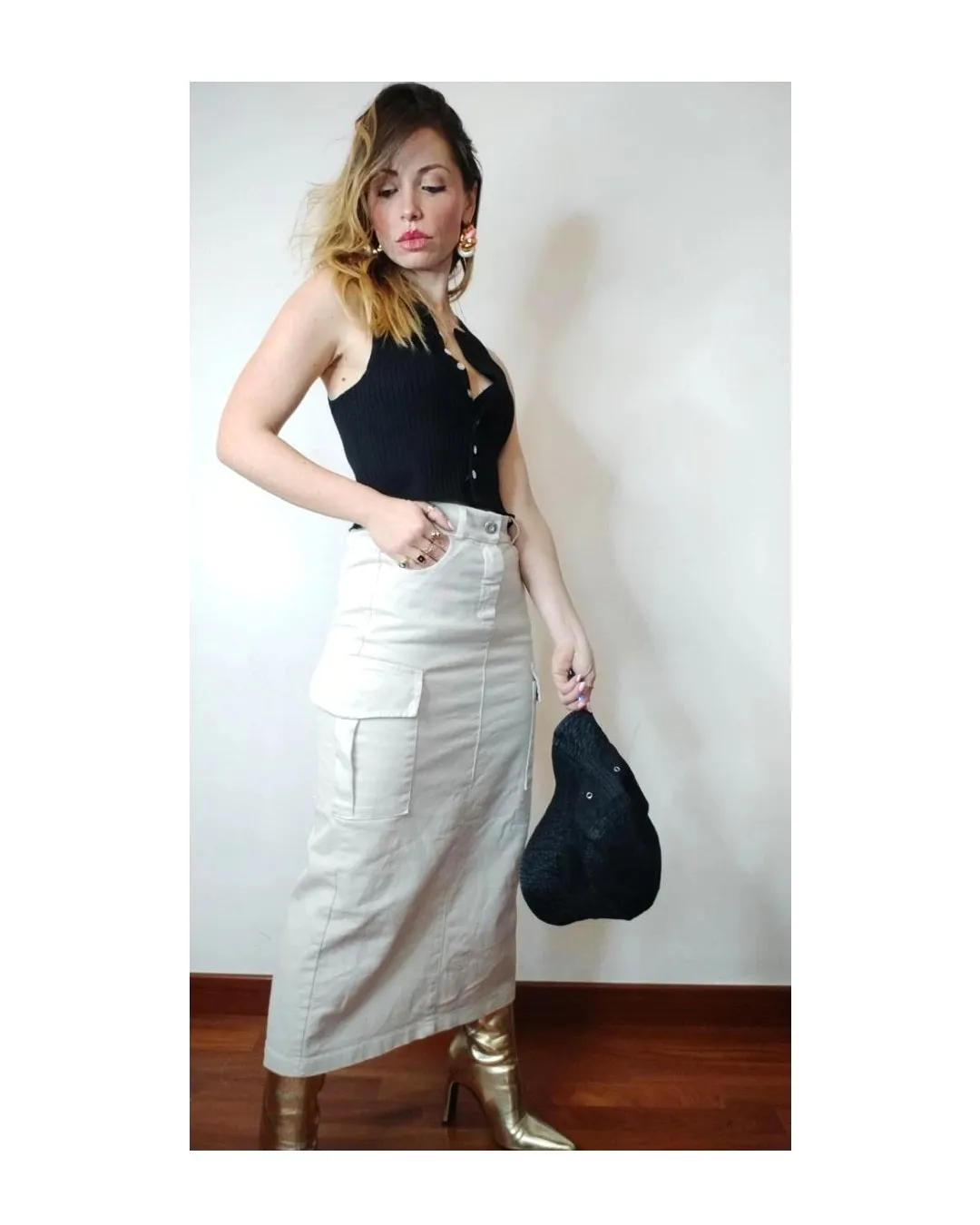 Cotton Long Skirt with Cargo Style