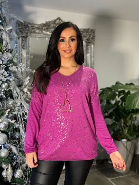 Grape Metallic Speckle Matilda Top