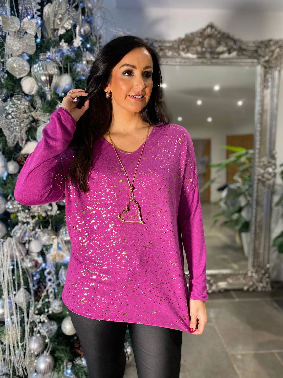 Grape Metallic Speckle Matilda Top