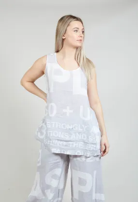 Grey Print Linen Vest Top