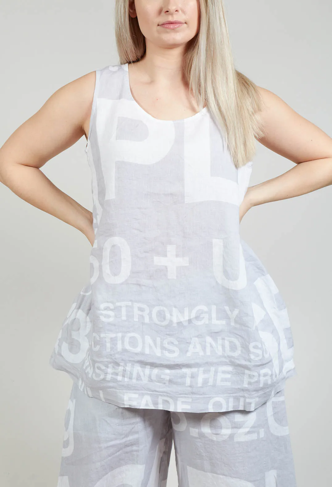 Grey Print Linen Vest Top