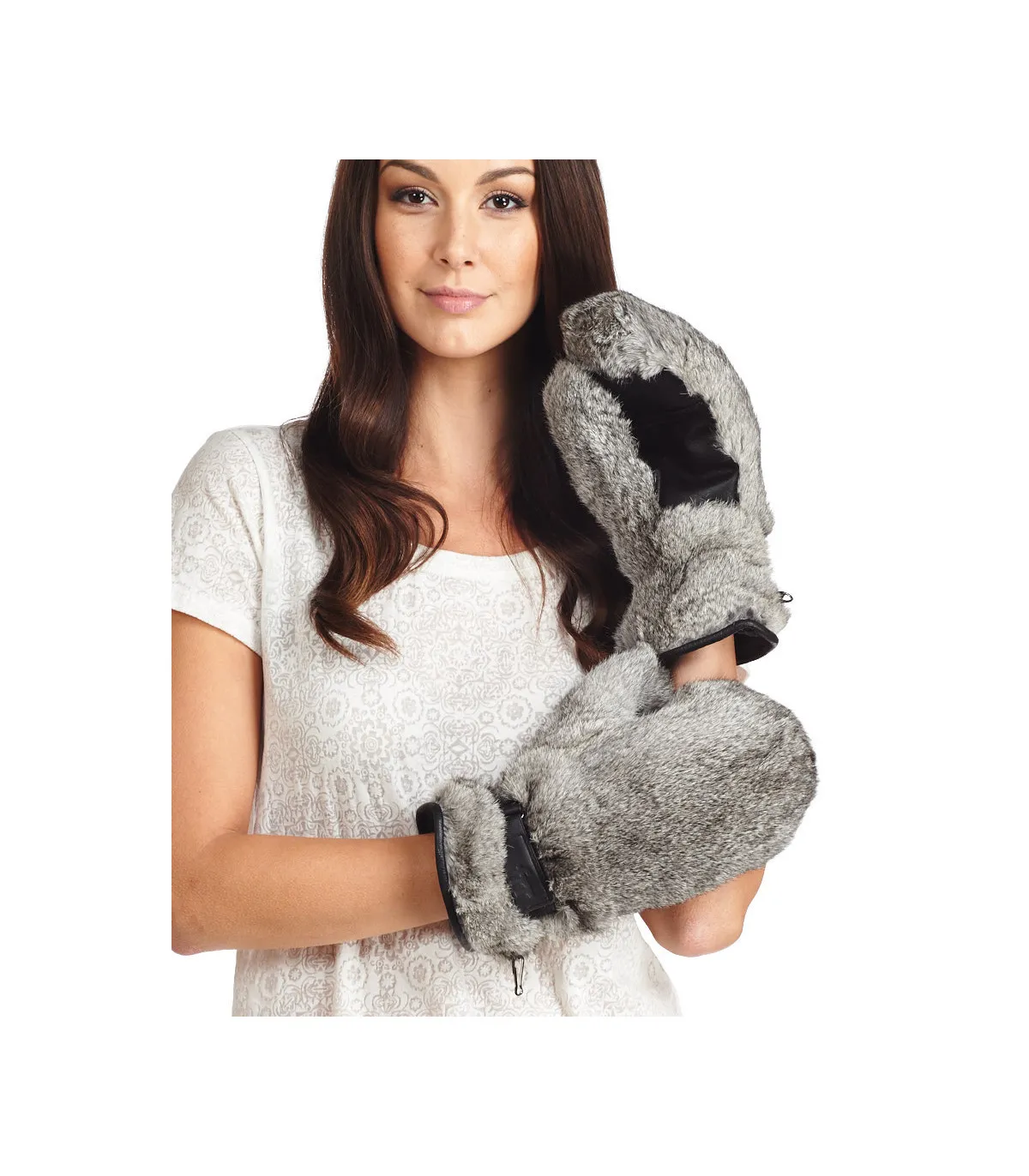 Grey Siberia Rabbit Fur Mittens