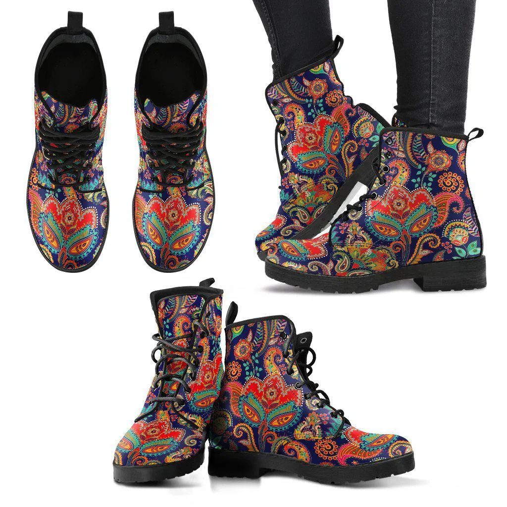 Women's Leather Boots with Henna Flower Design