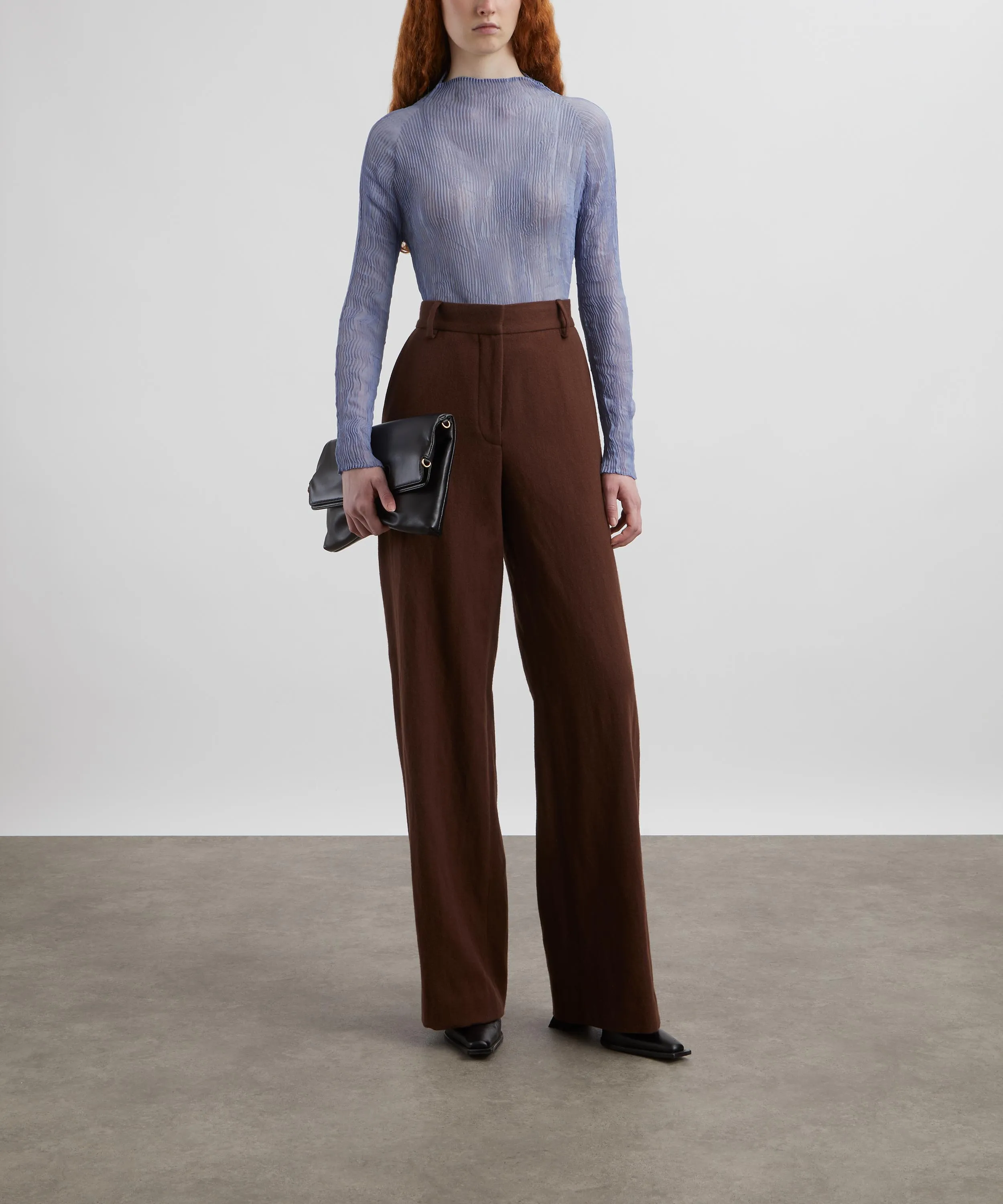 High-Waisted Straight Leg Wool Trousers