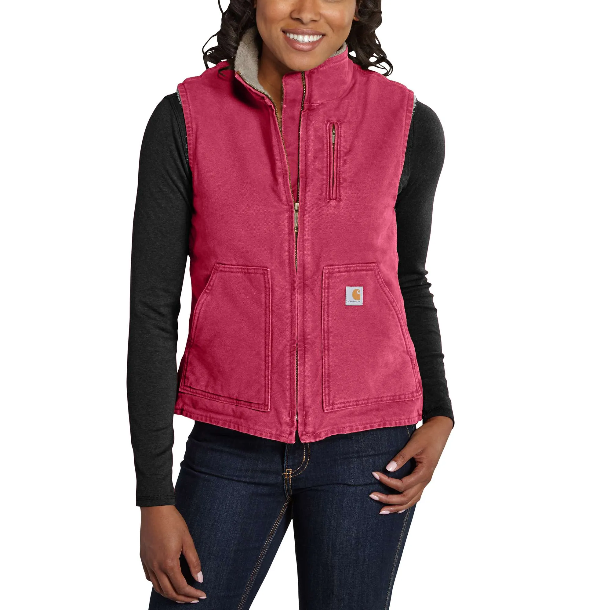 Sherpa-Lined Mock-Neck Vest in Sandstone Color