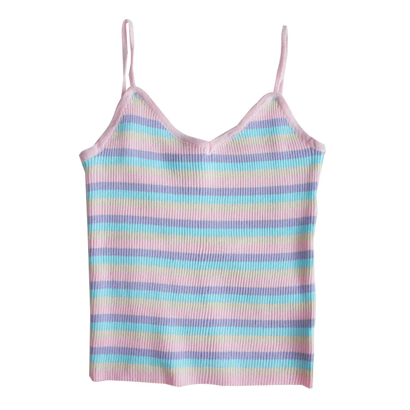 BY22348 Sweet Rainbow Stripe Knit Suspender Vest