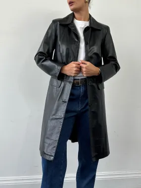 Petite Belted Leather Trench Coat