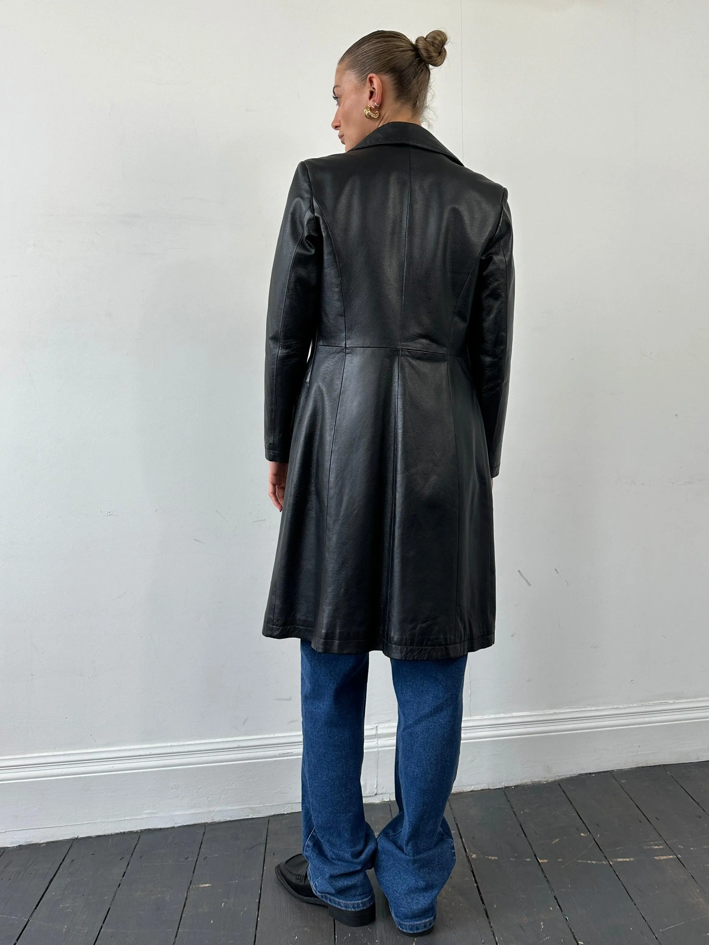 Petite Belted Leather Trench Coat