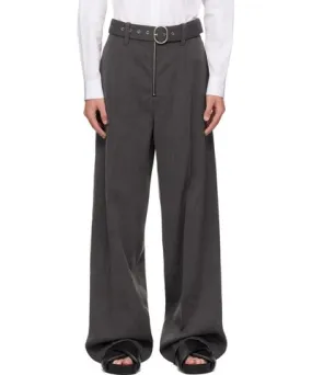 Jil Sander Gray Belted Wool Trousers