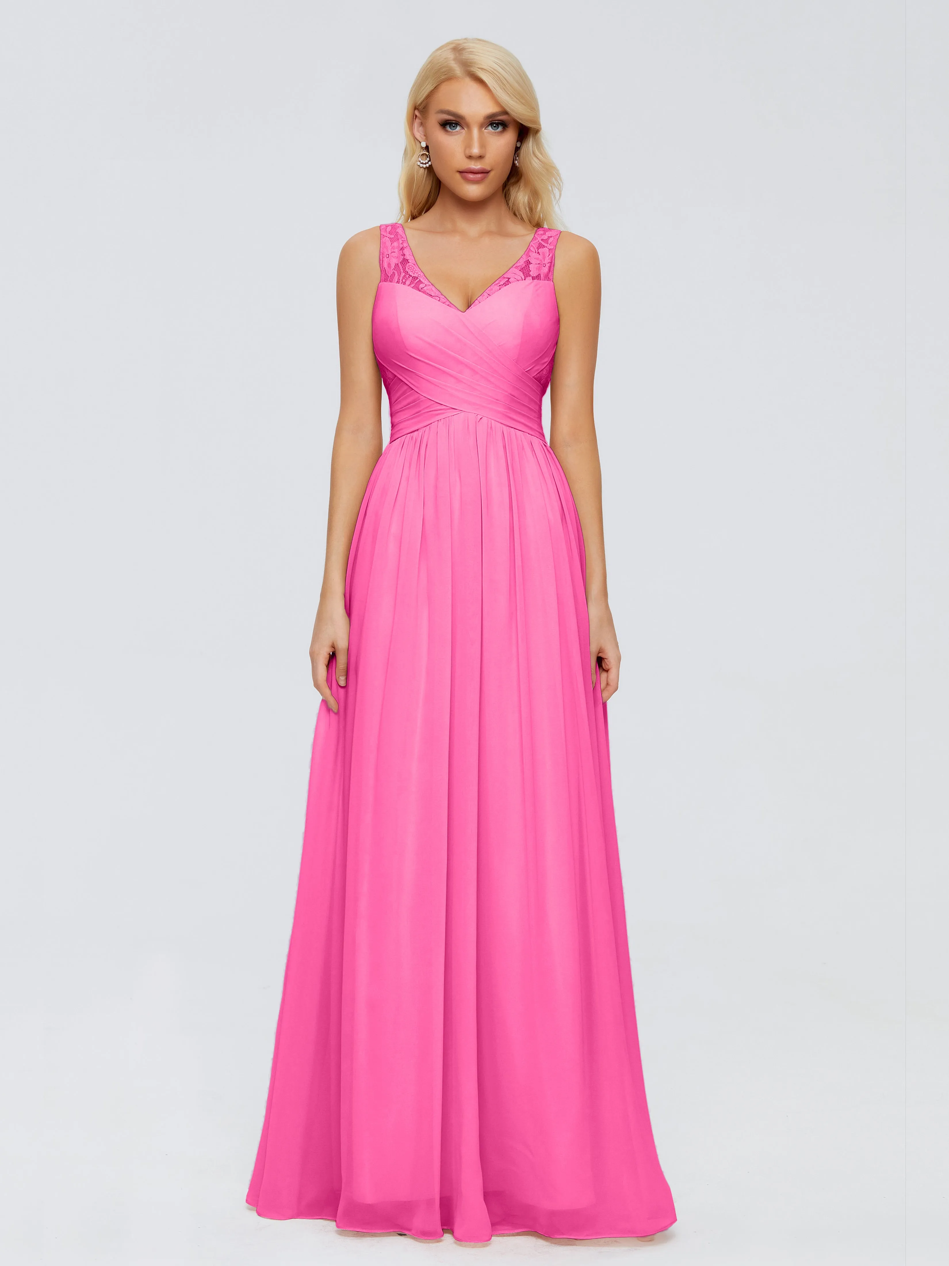 Lace Trim Trapeze Chiffon Evening Dresses