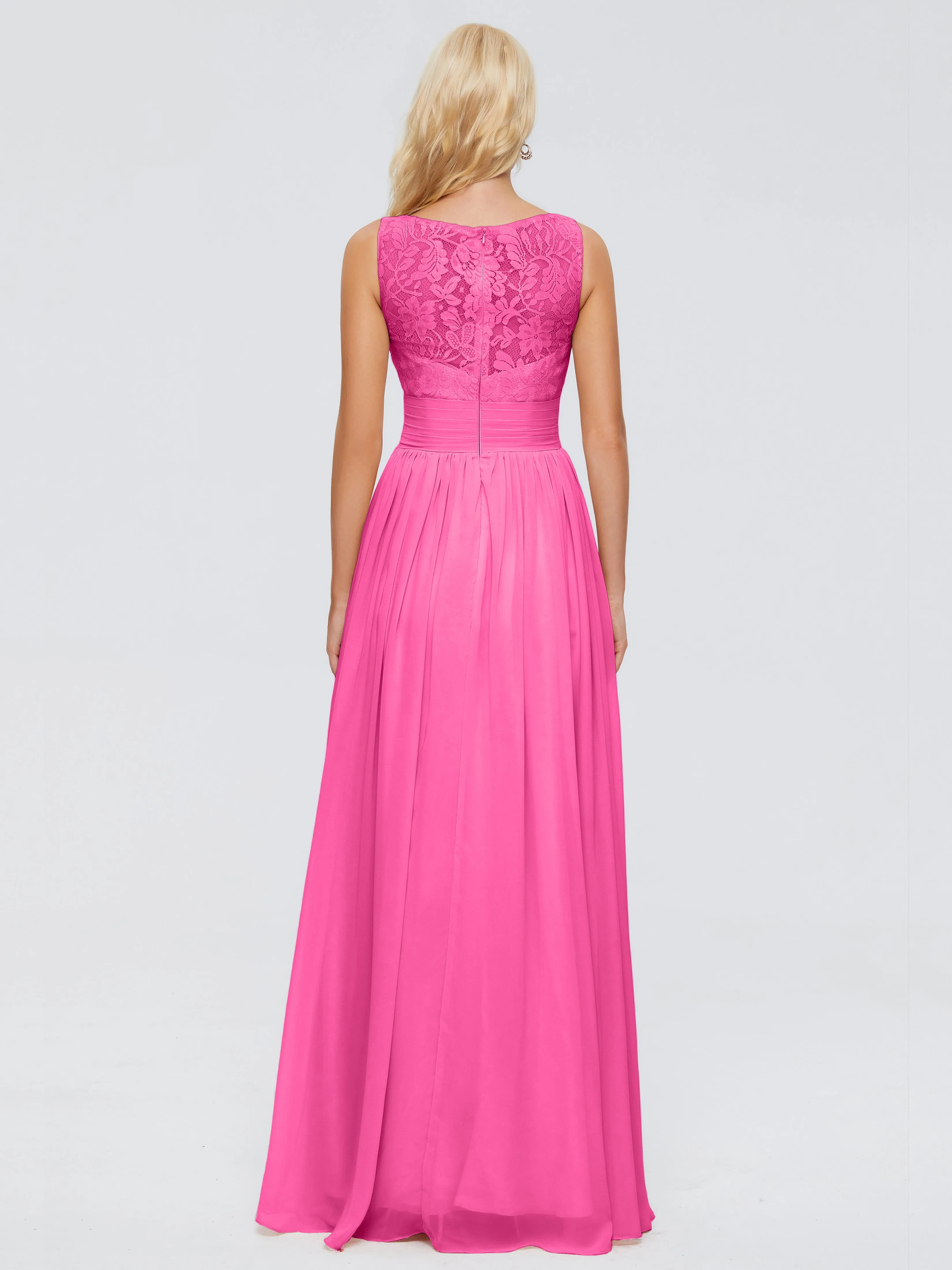 Lace Trim Trapeze Chiffon Evening Dresses