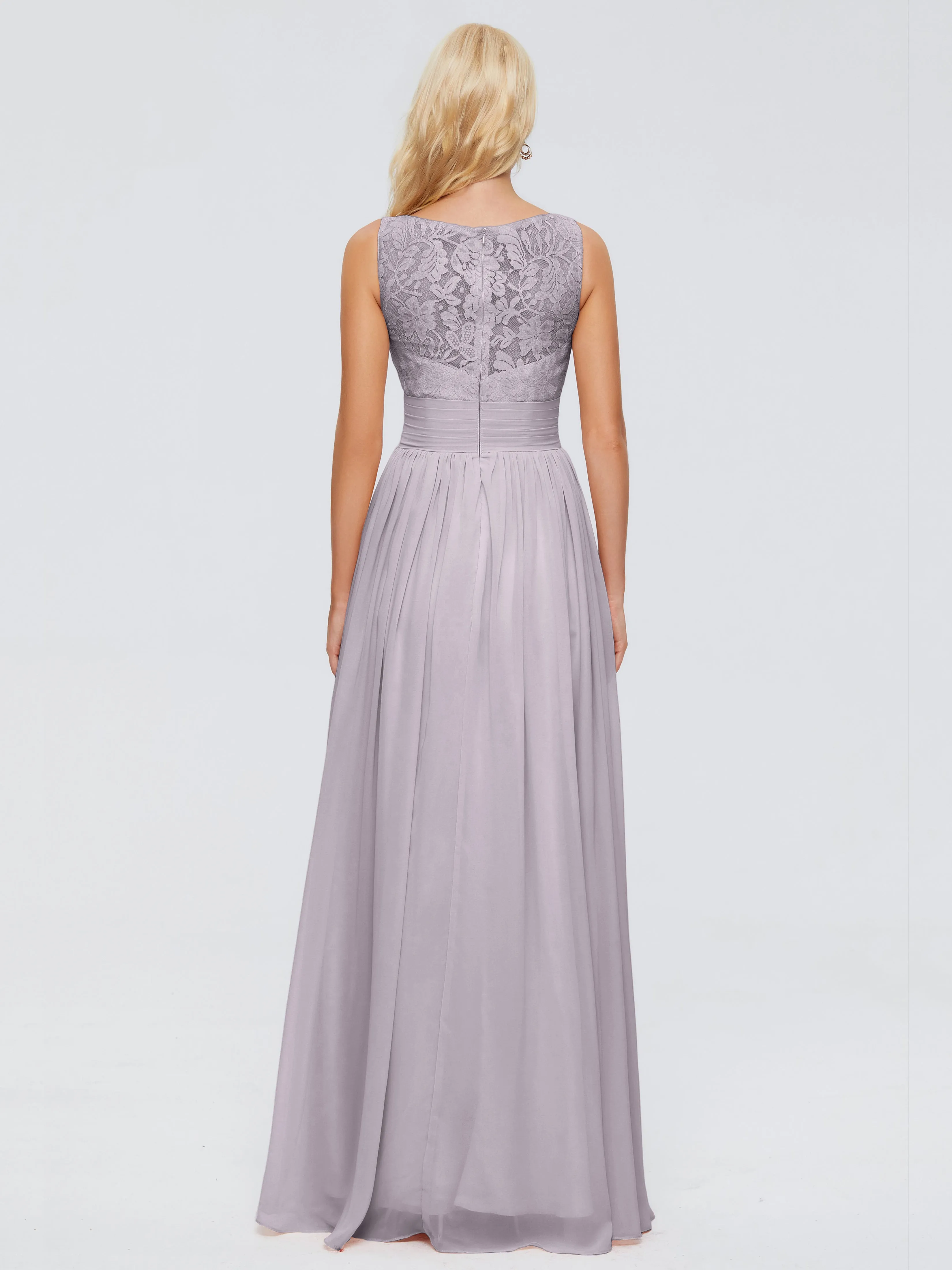 Lace Trim Trapeze Chiffon Evening Dresses