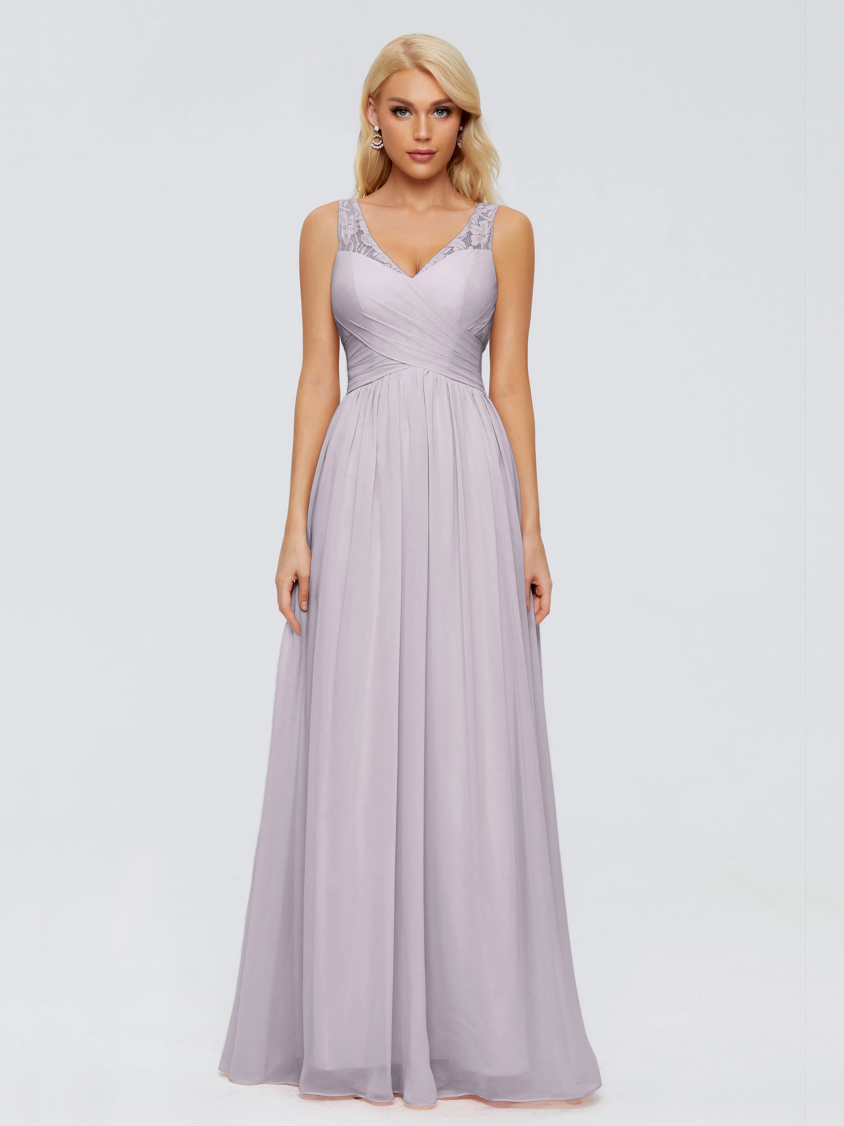 Lace Trim Trapeze Chiffon Evening Dresses