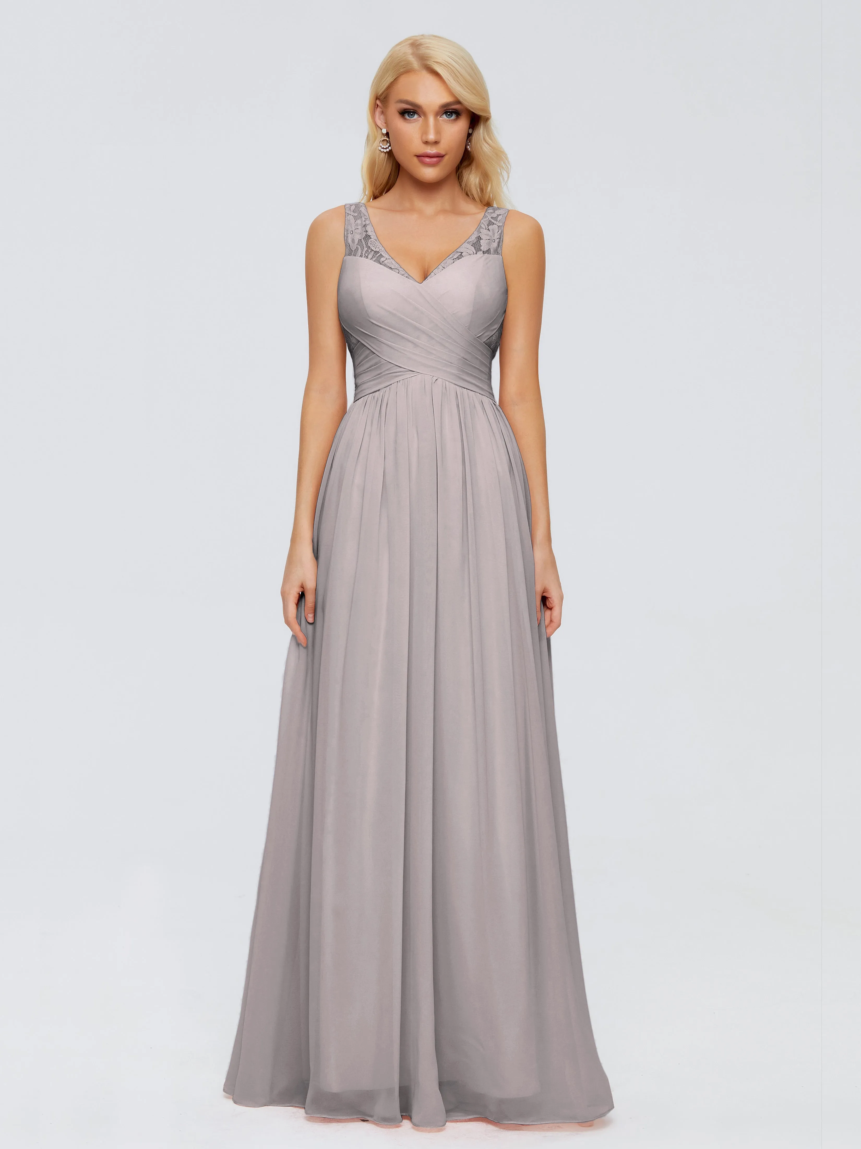 Lace Trim Trapeze Chiffon Evening Dresses