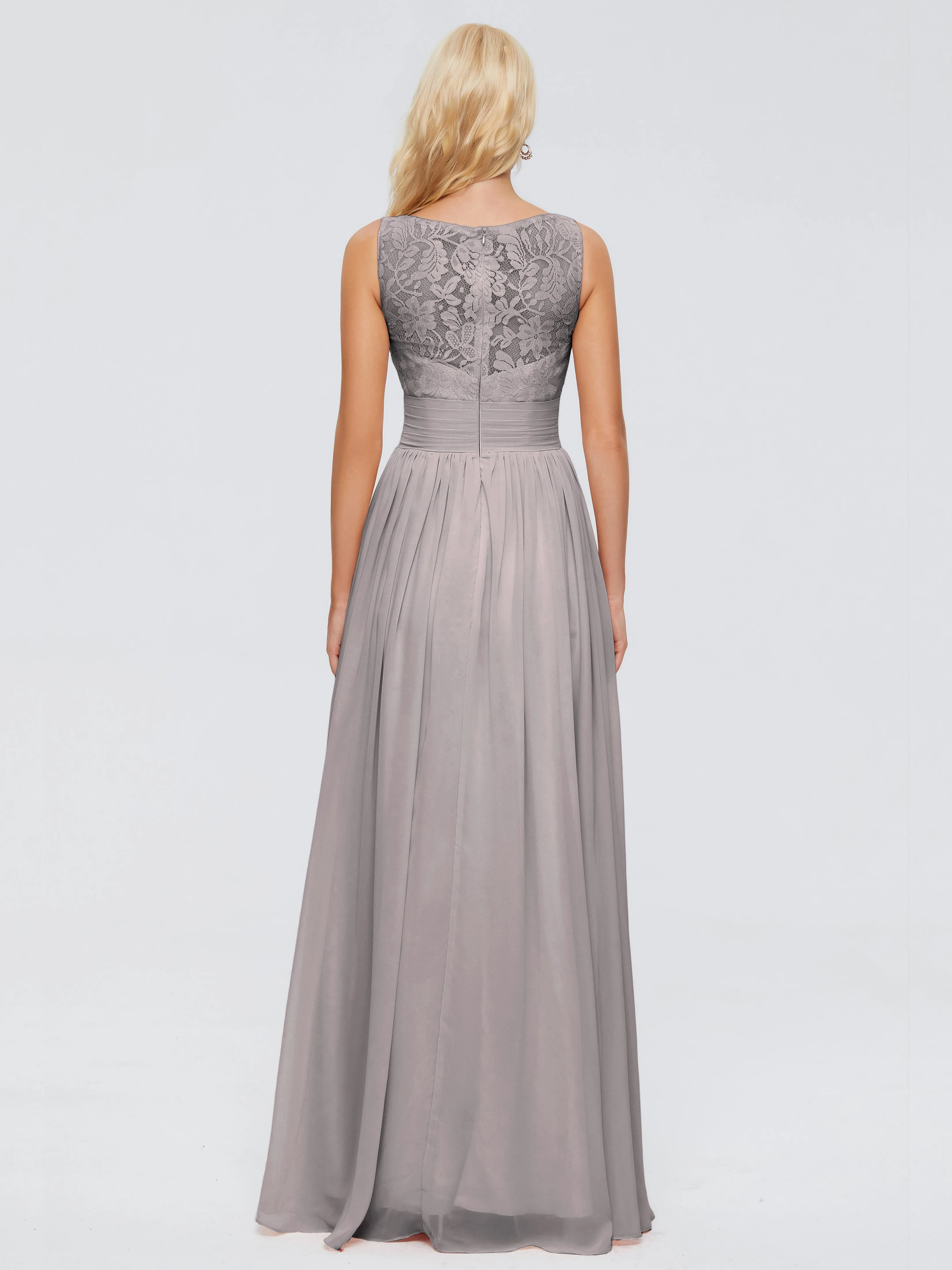 Lace Trim Trapeze Chiffon Evening Dresses