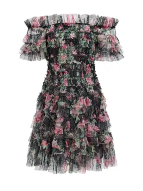 Black Floral Off-shoulder Knee-length A-line Wedding Guest Dresses