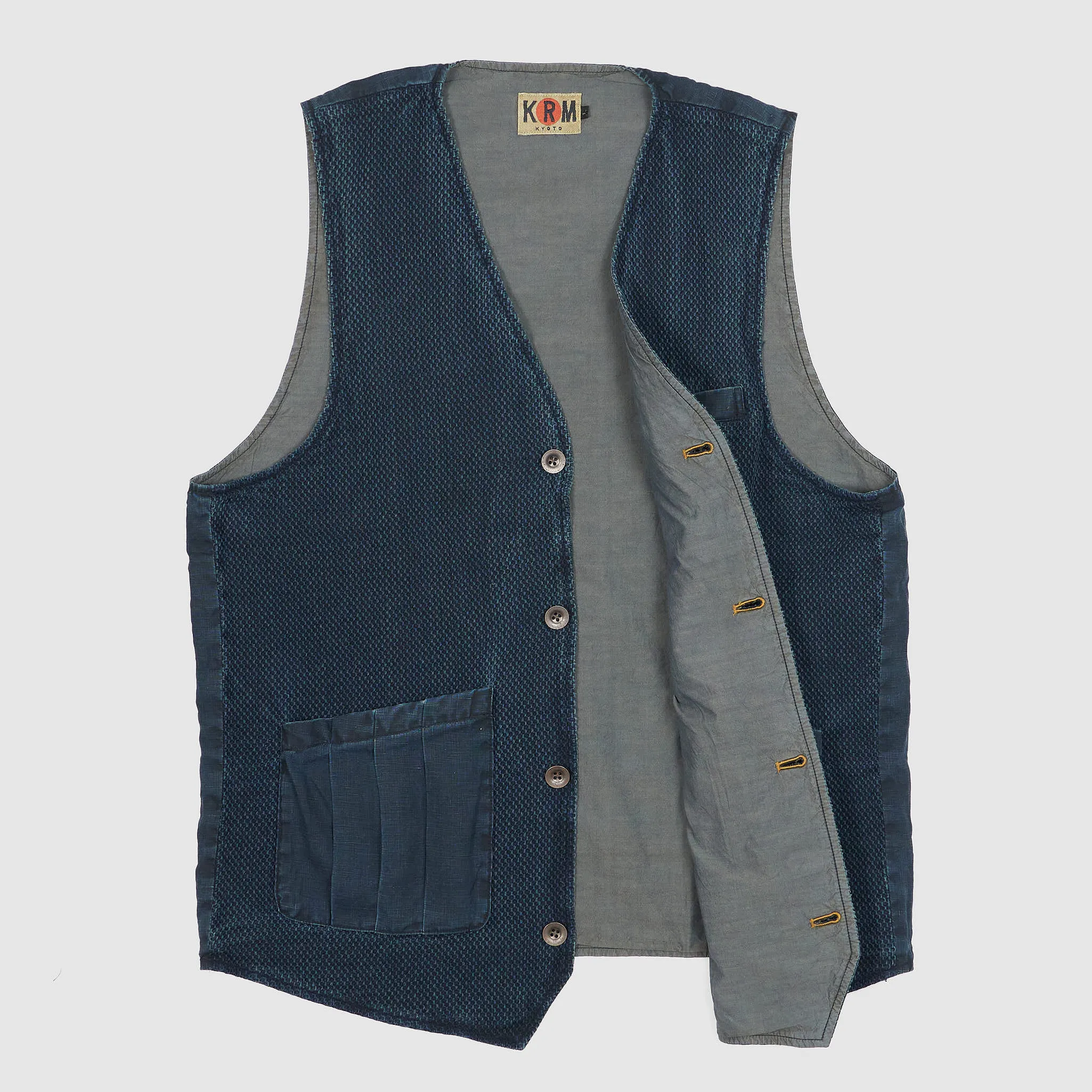 KRM Indigo Dyed Honeycomb Sashiko Vest