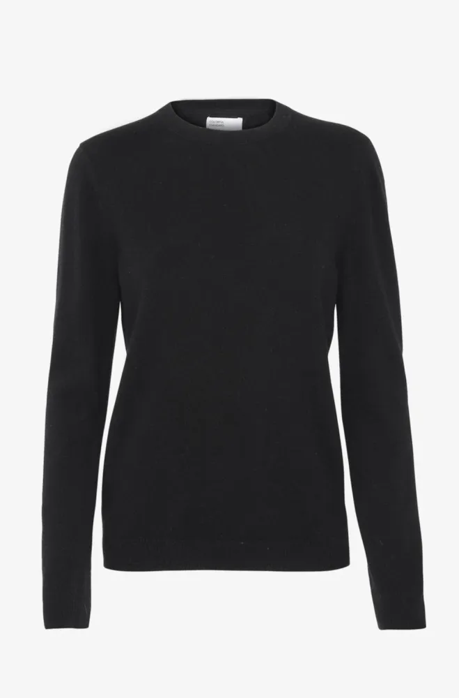 Light Merino Wool Crew Neck Jumper Deep Black - Large