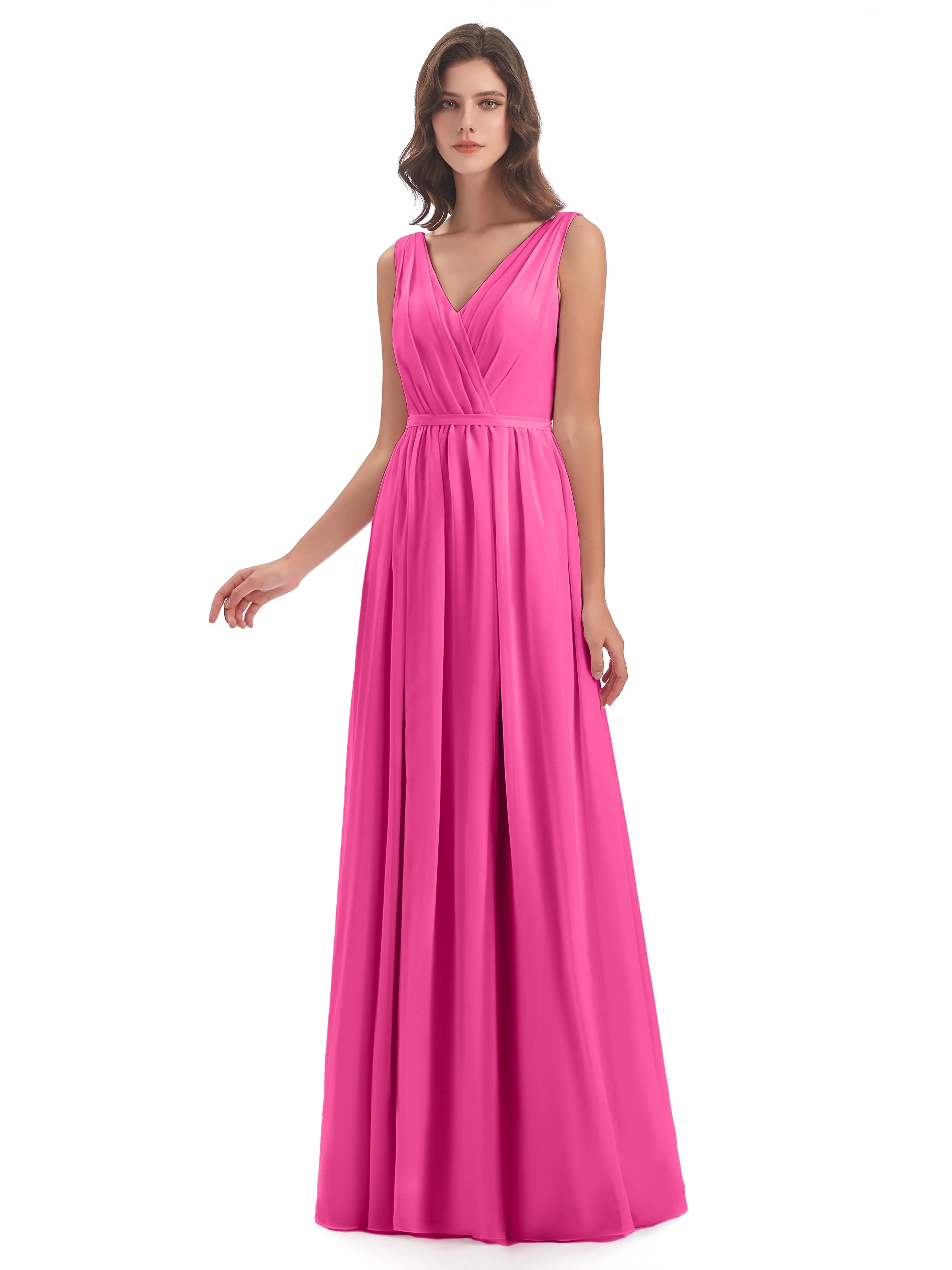 V-Neck Sheath/Column Chiffon Evening Dresses