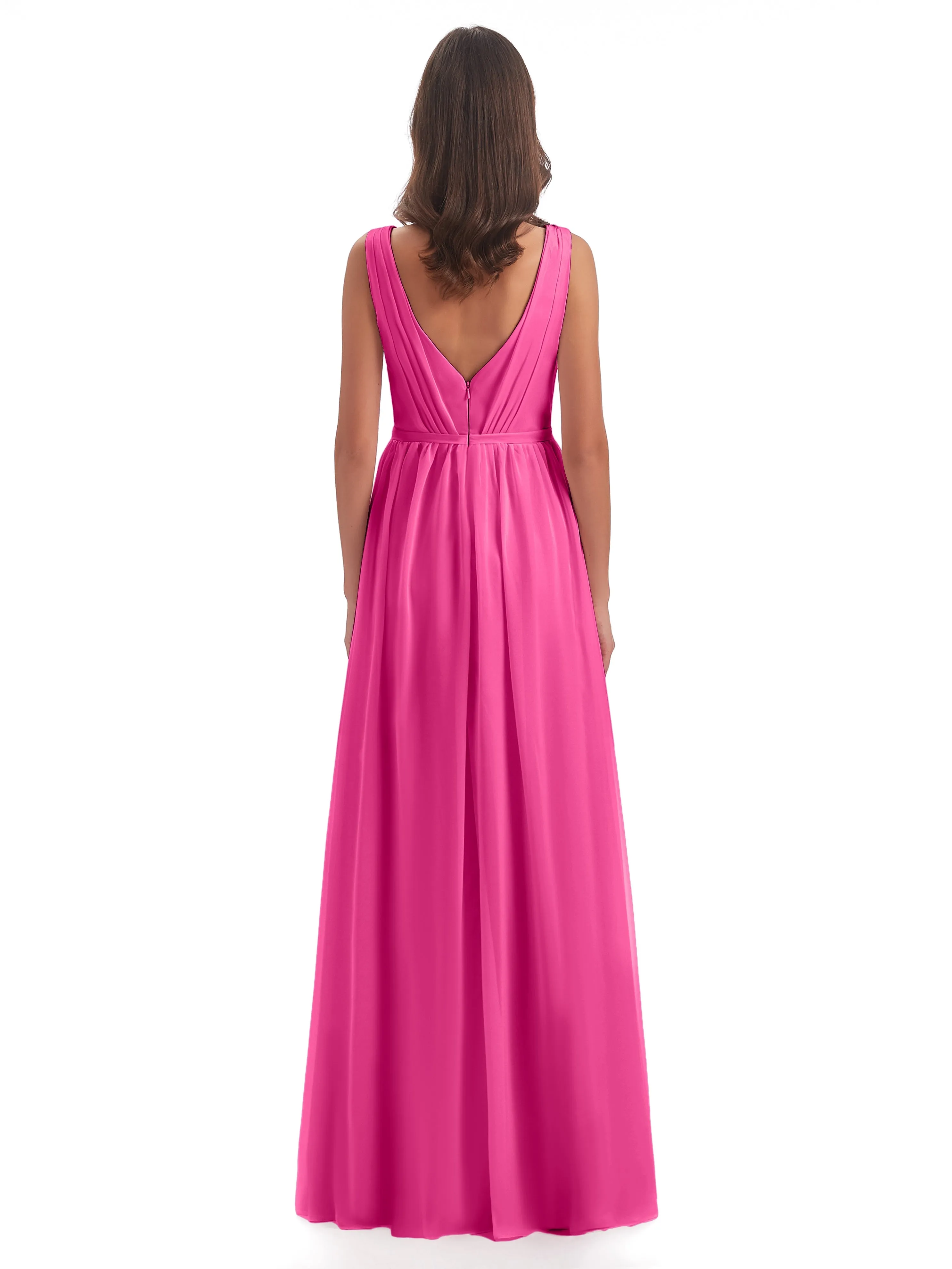 V-Neck Sheath/Column Chiffon Evening Dresses