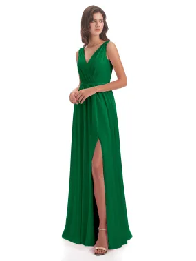 V-Neck Sheath/Column Chiffon Evening Dresses