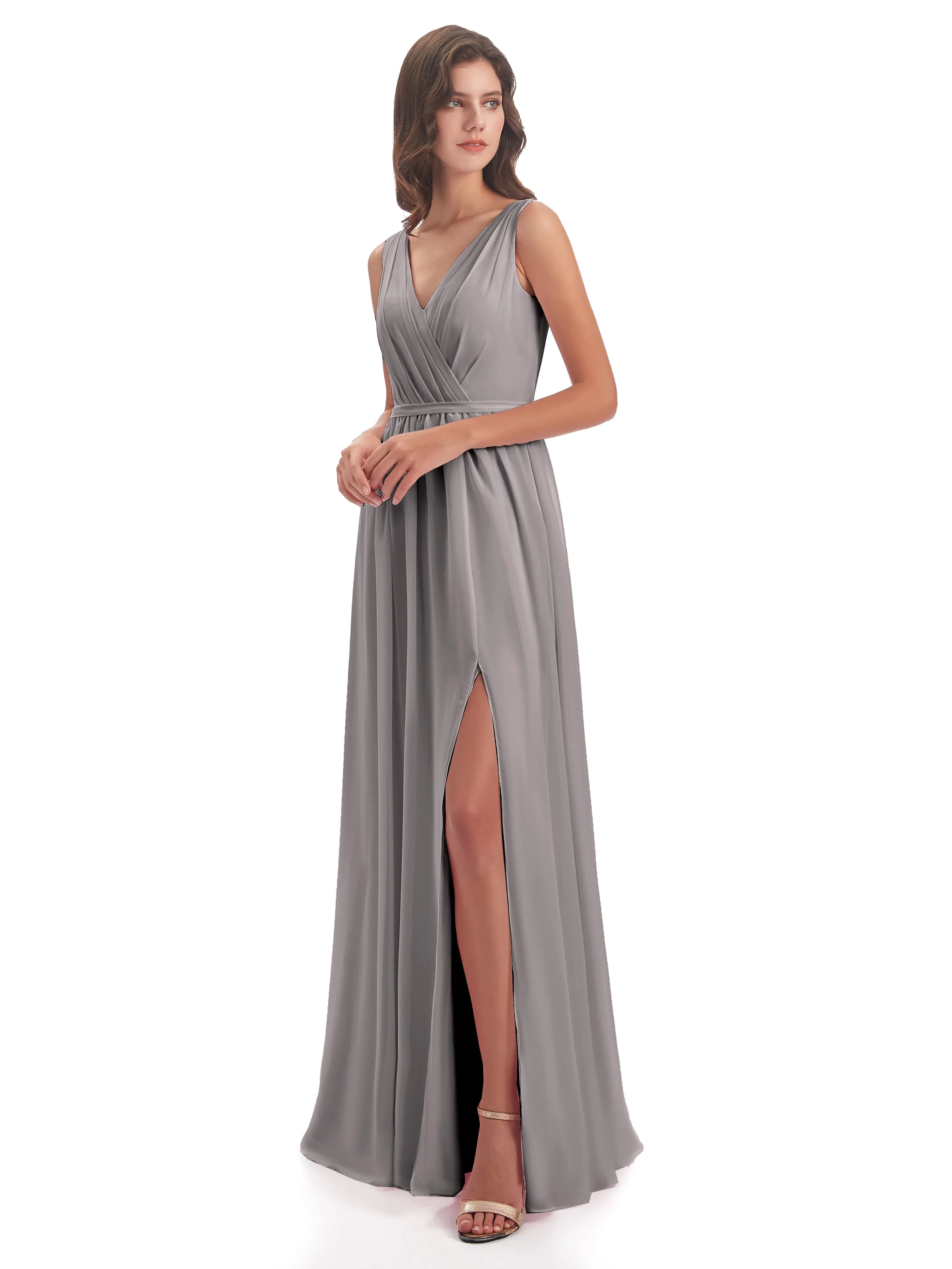 V-Neck Sheath/Column Chiffon Evening Dresses