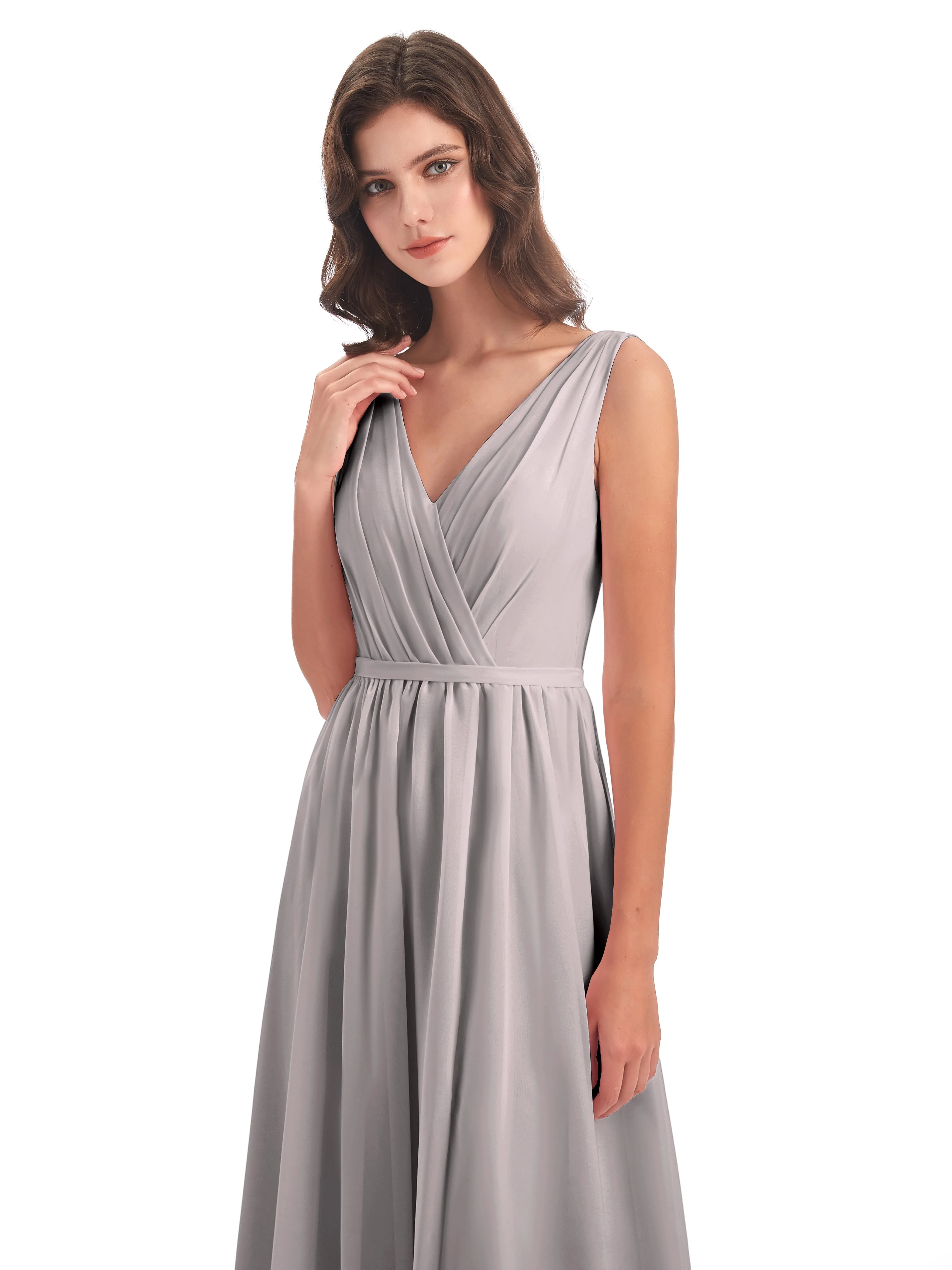 V-Neck Sheath/Column Chiffon Evening Dresses