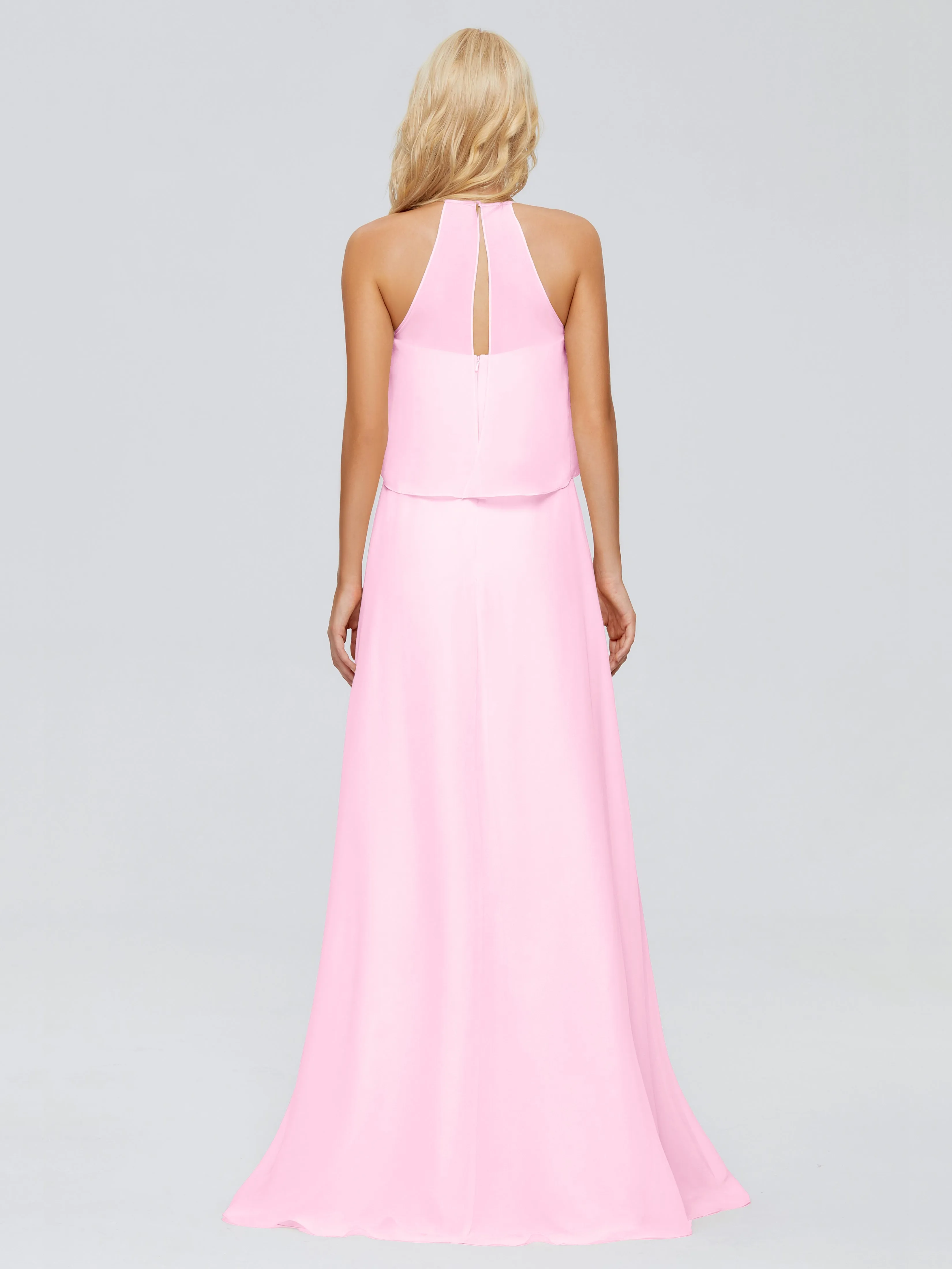 Halter Column Chiffon Evening Gowns