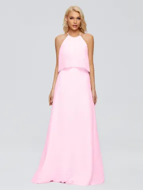 Halter Column Chiffon Evening Gowns