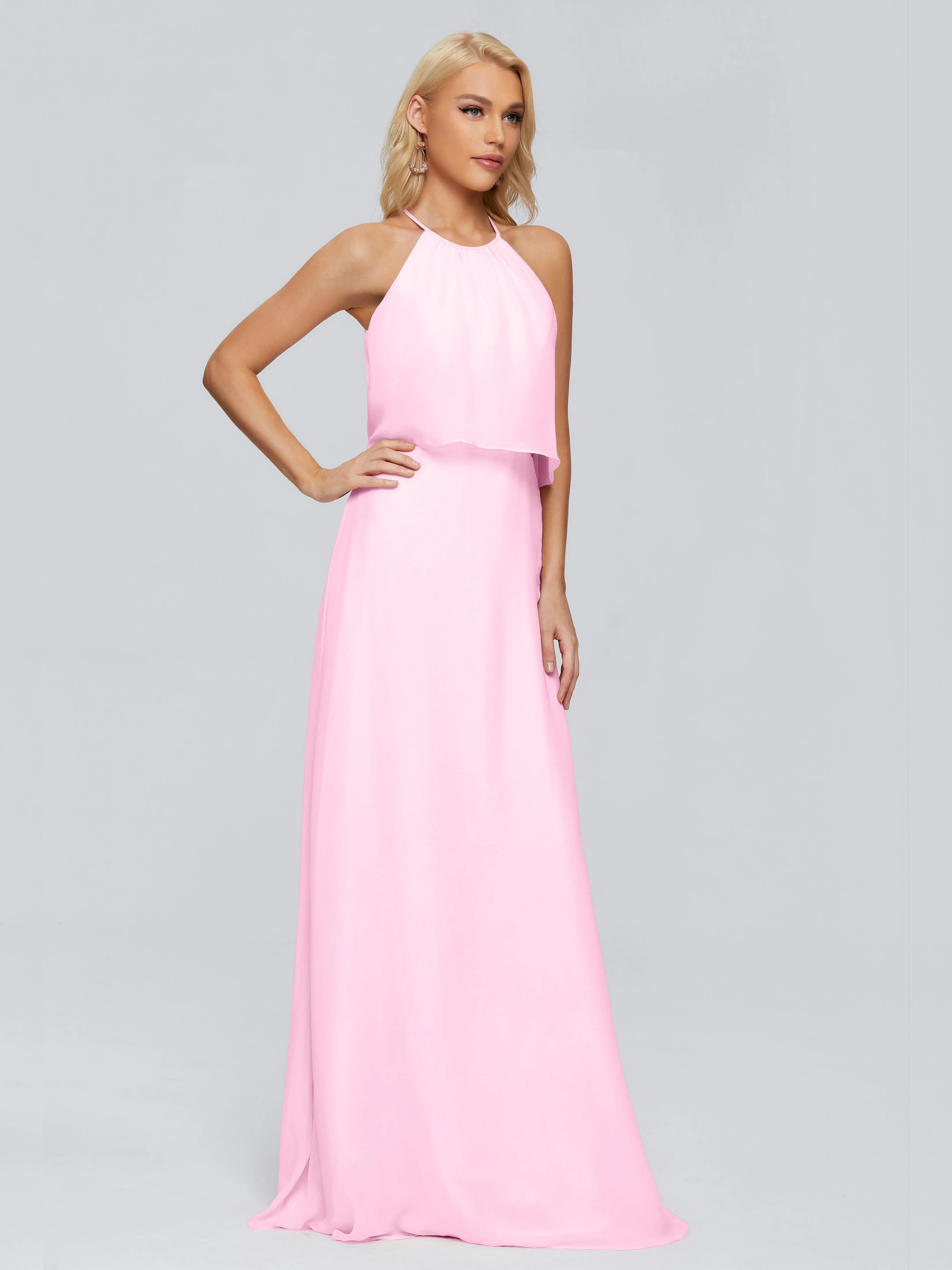 Halter Column Chiffon Evening Gowns