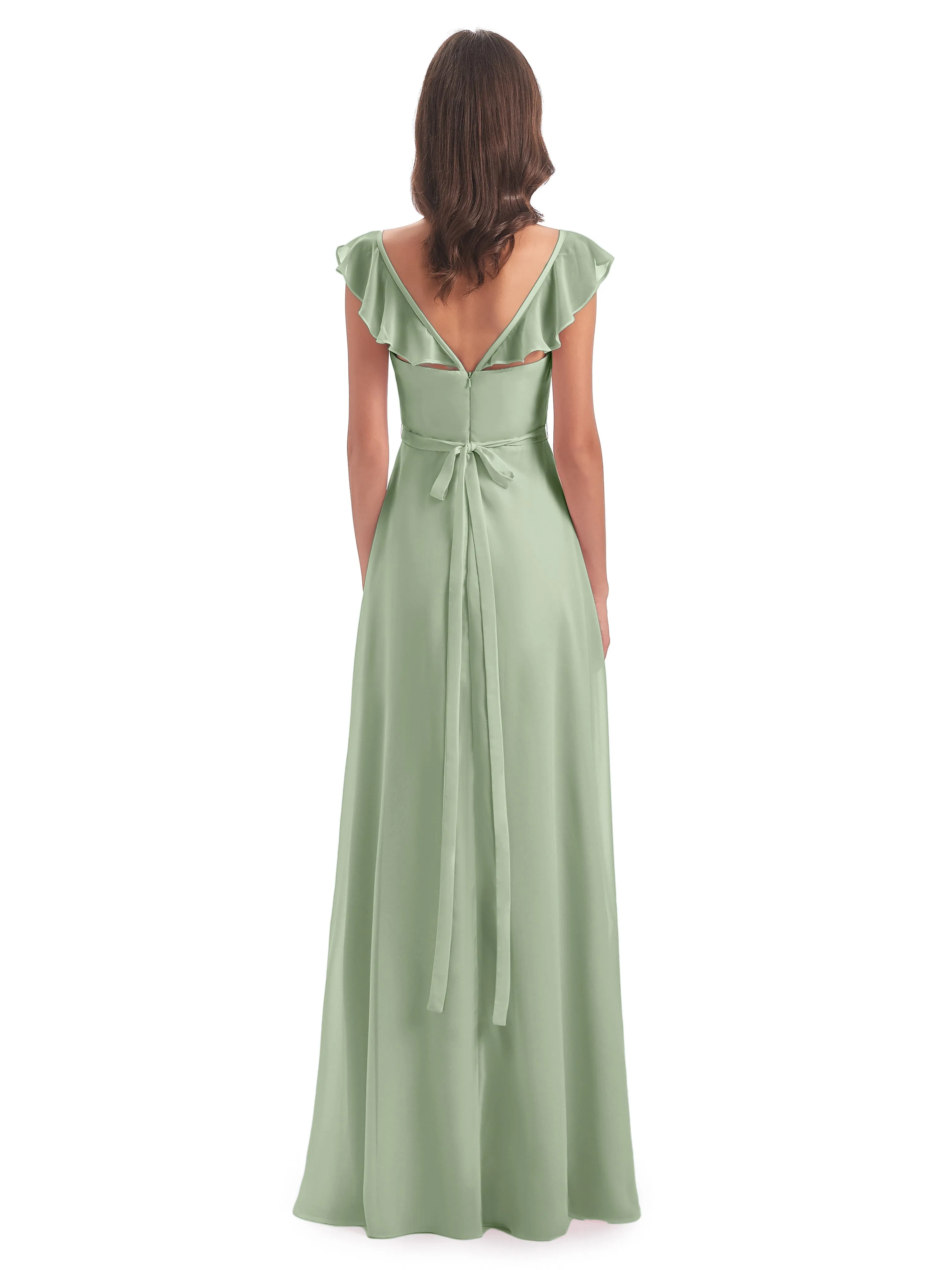 Front-Slit Sheath/Column Cap Sleeve Evening Gowns