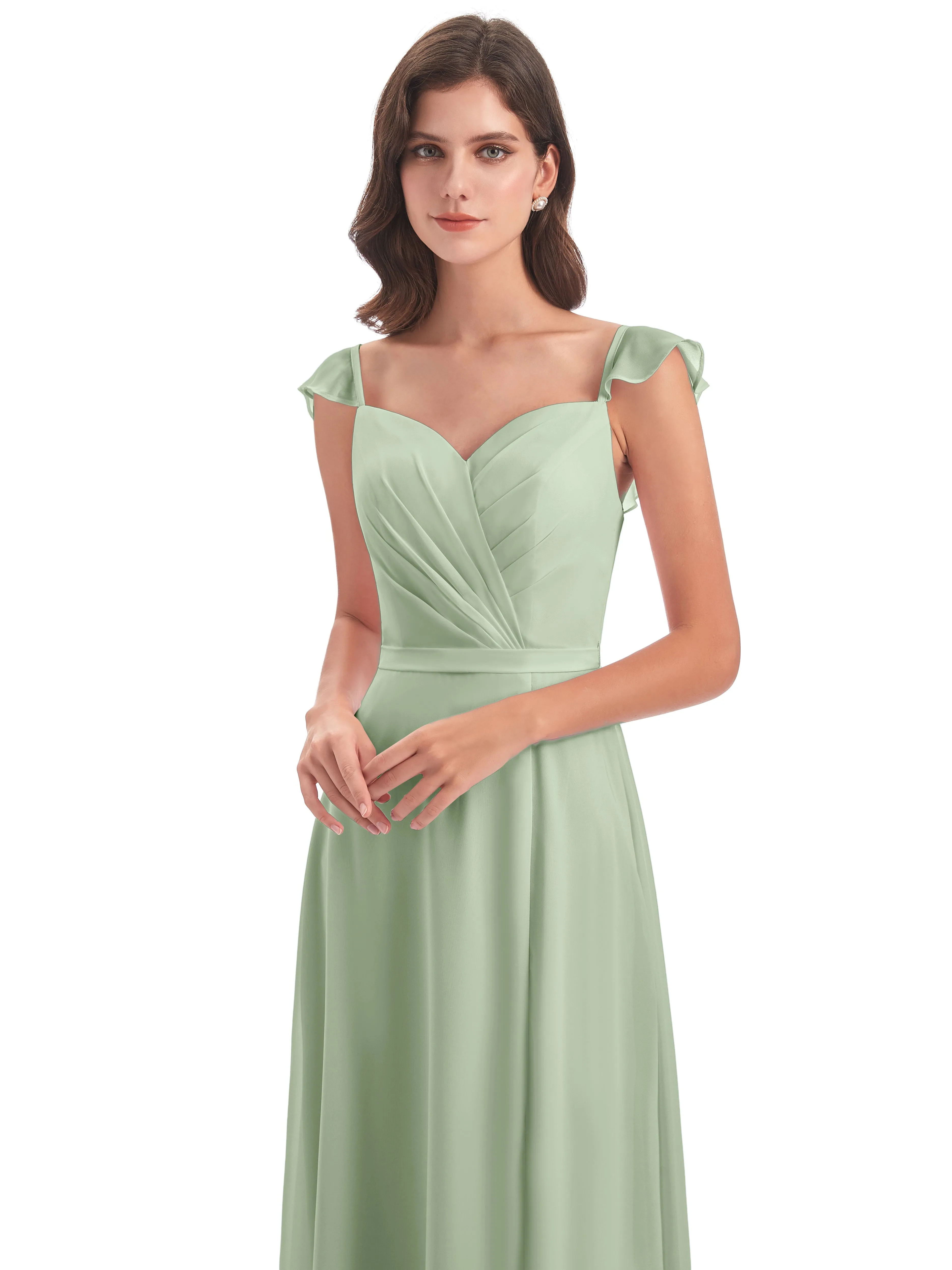 Front-Slit Sheath/Column Cap Sleeve Evening Gowns