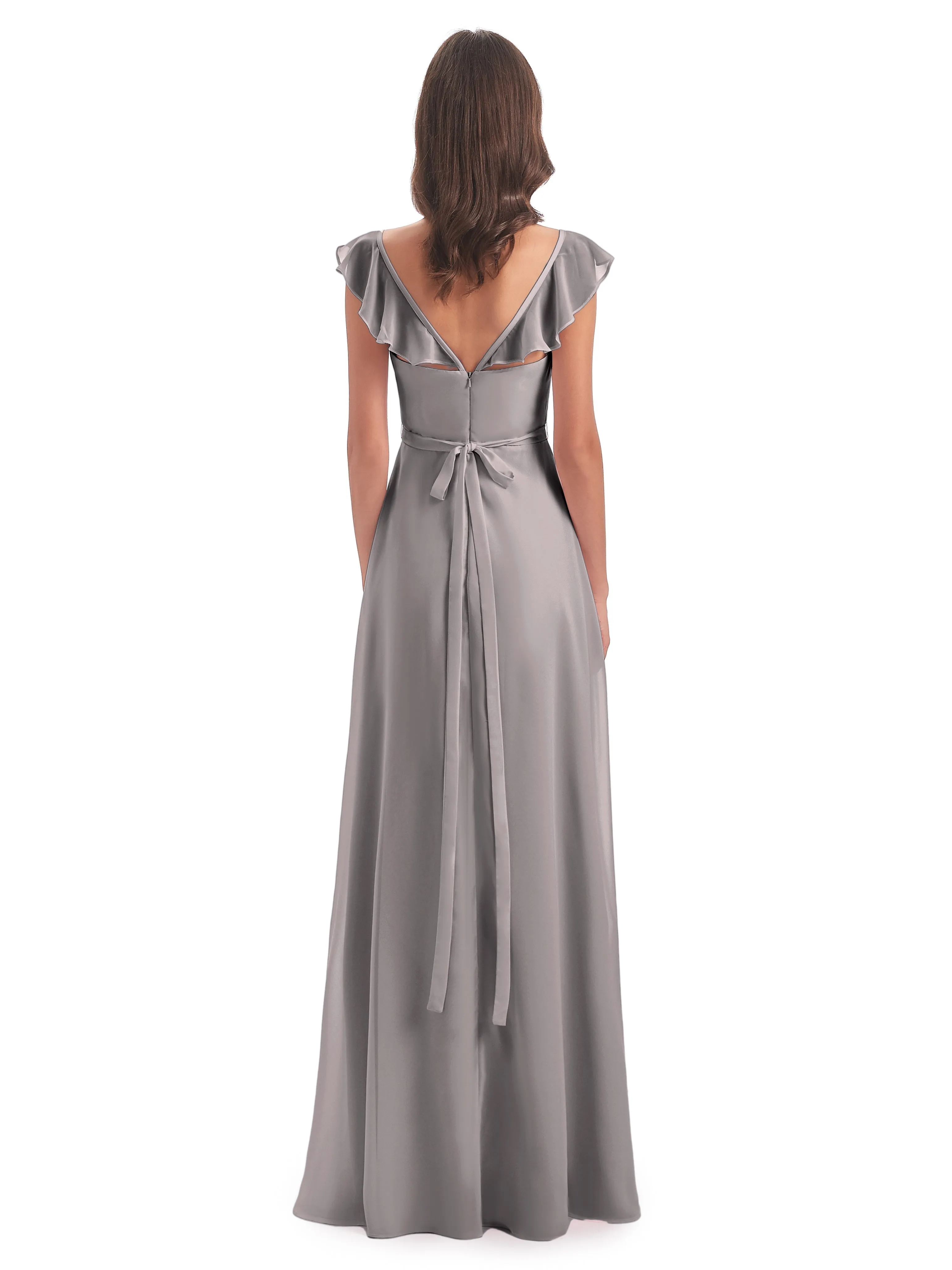 Front-Slit Sheath/Column Cap Sleeve Evening Gowns