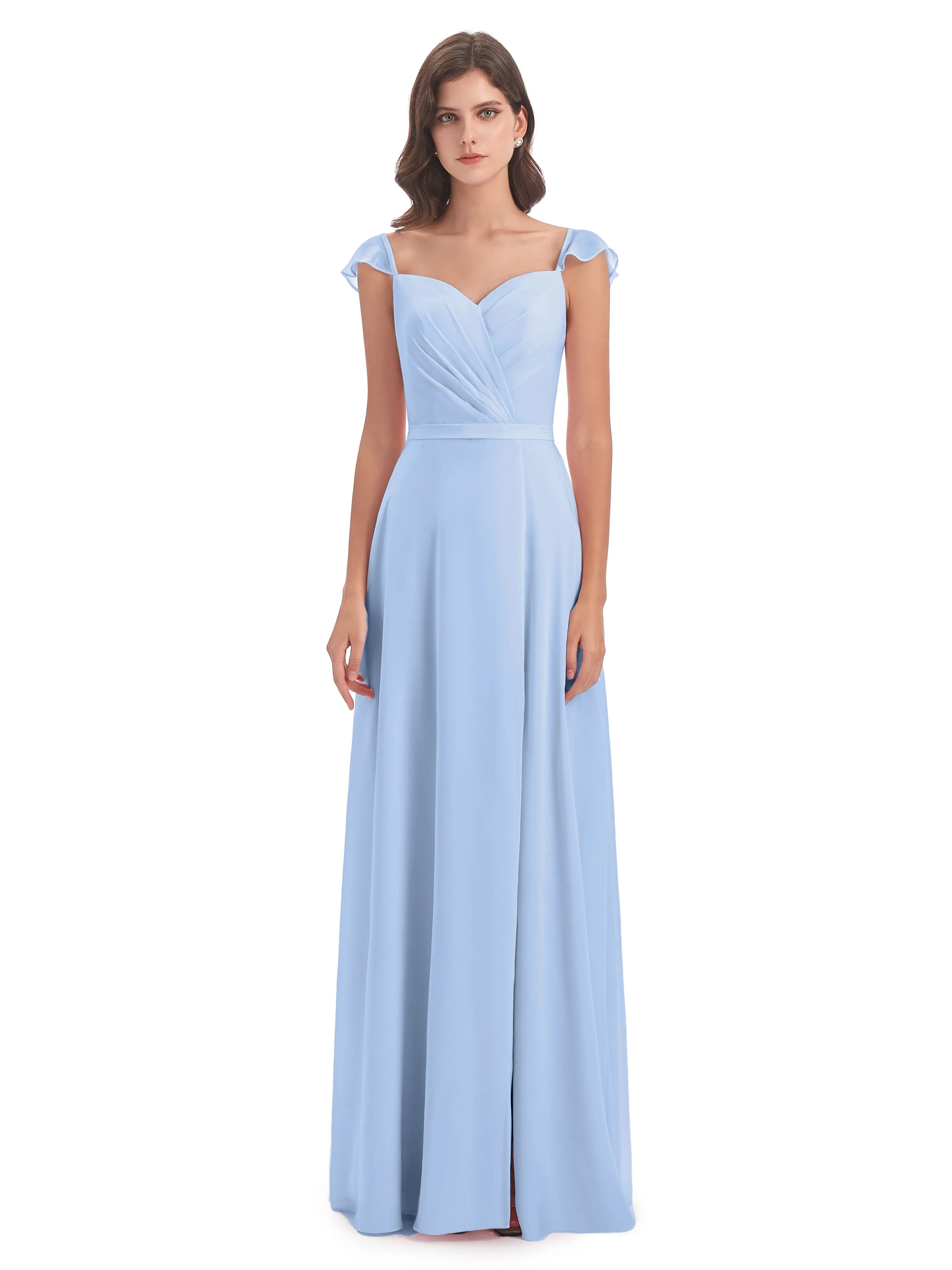 Sheath/Column Cap Sleeve Front-Slit Bridesmaid Dresses