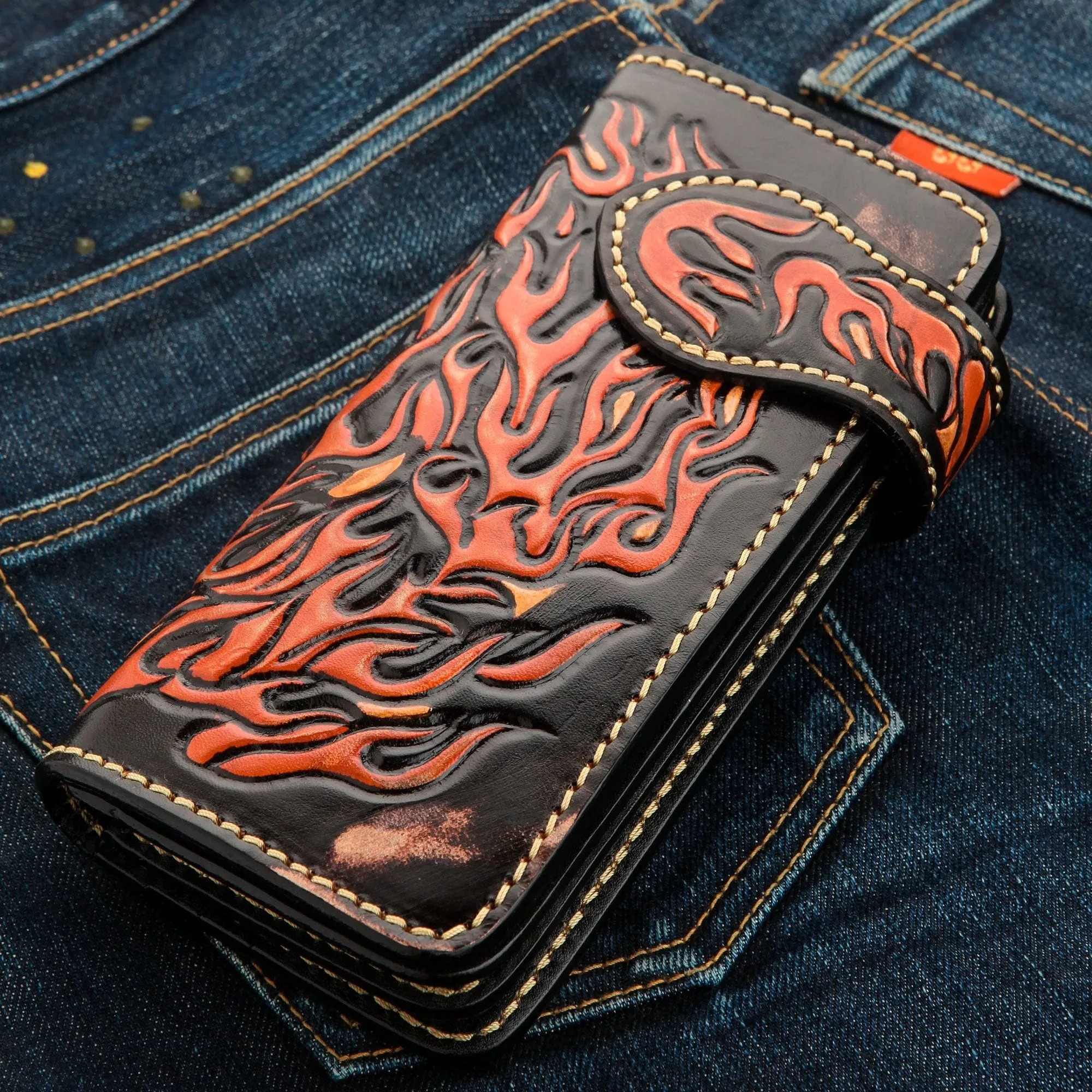 Wild Lion Carved Biker Wallet