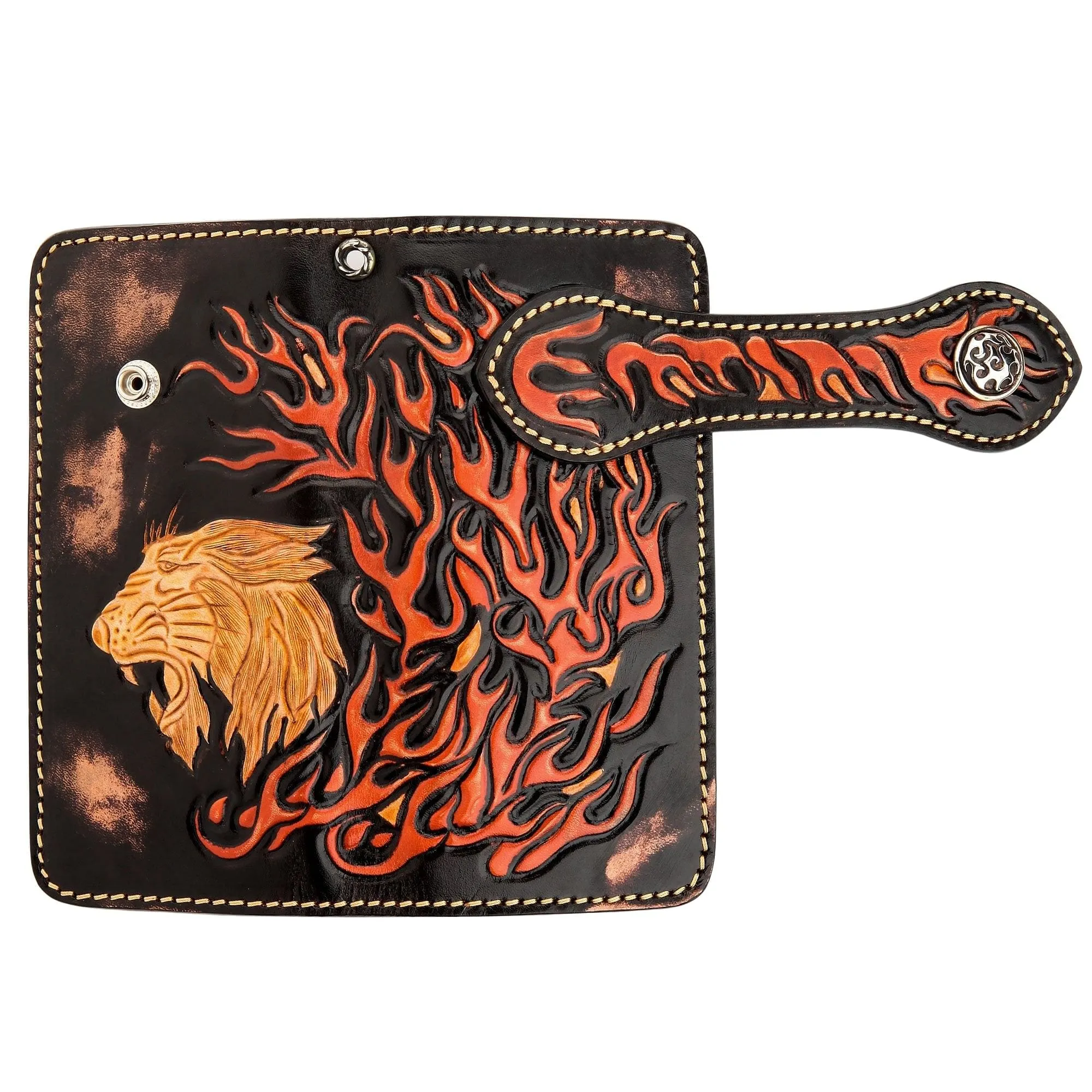 Wild Lion Carved Biker Wallet